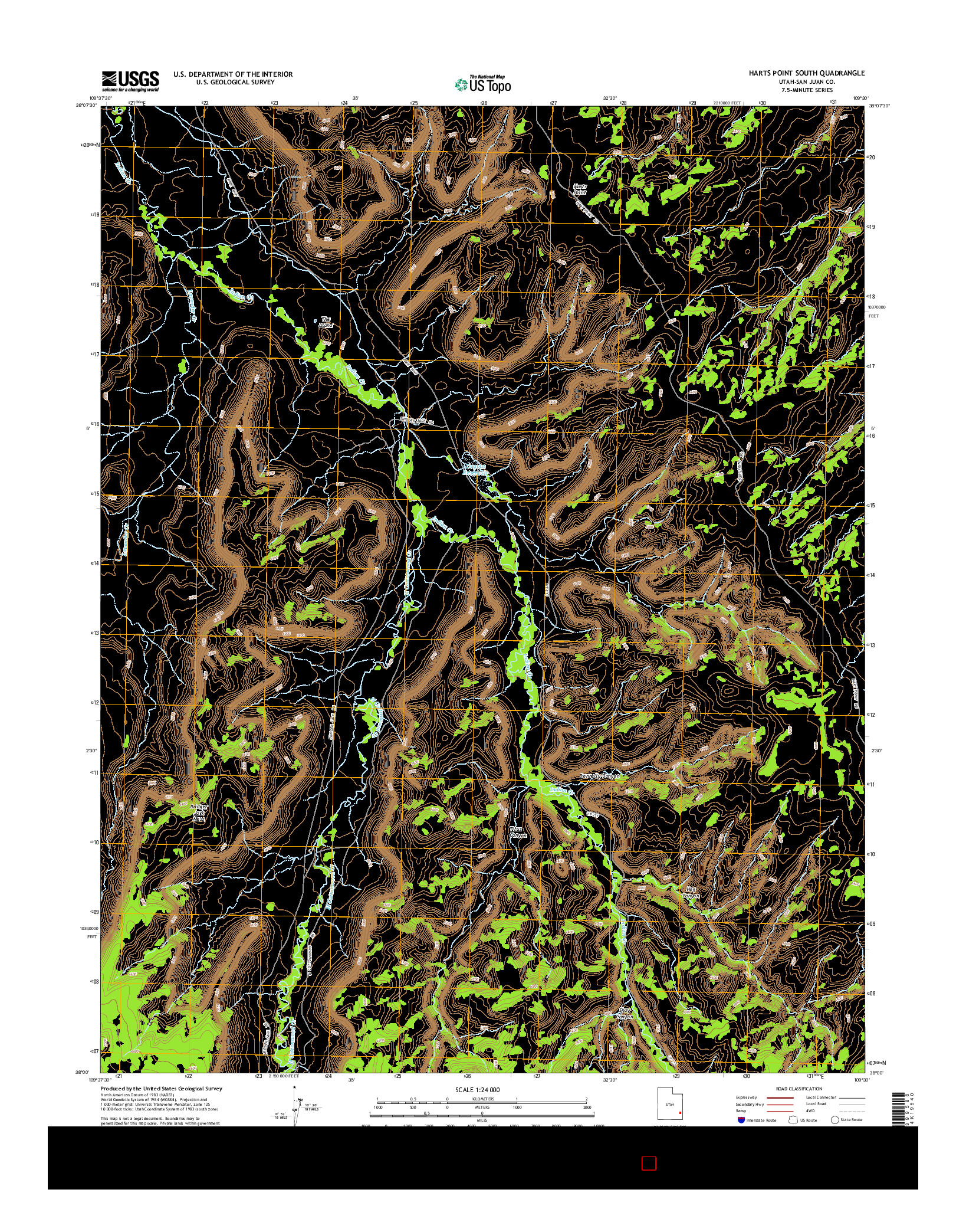 USGS US TOPO 7.5-MINUTE MAP FOR HARTS POINT SOUTH, UT 2014