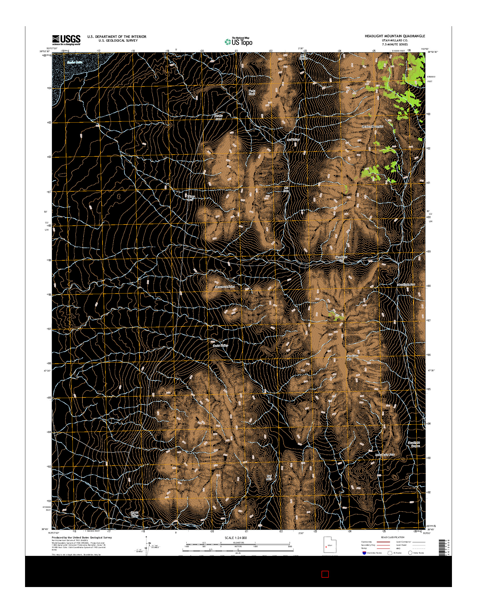 USGS US TOPO 7.5-MINUTE MAP FOR HEADLIGHT MOUNTAIN, UT 2014