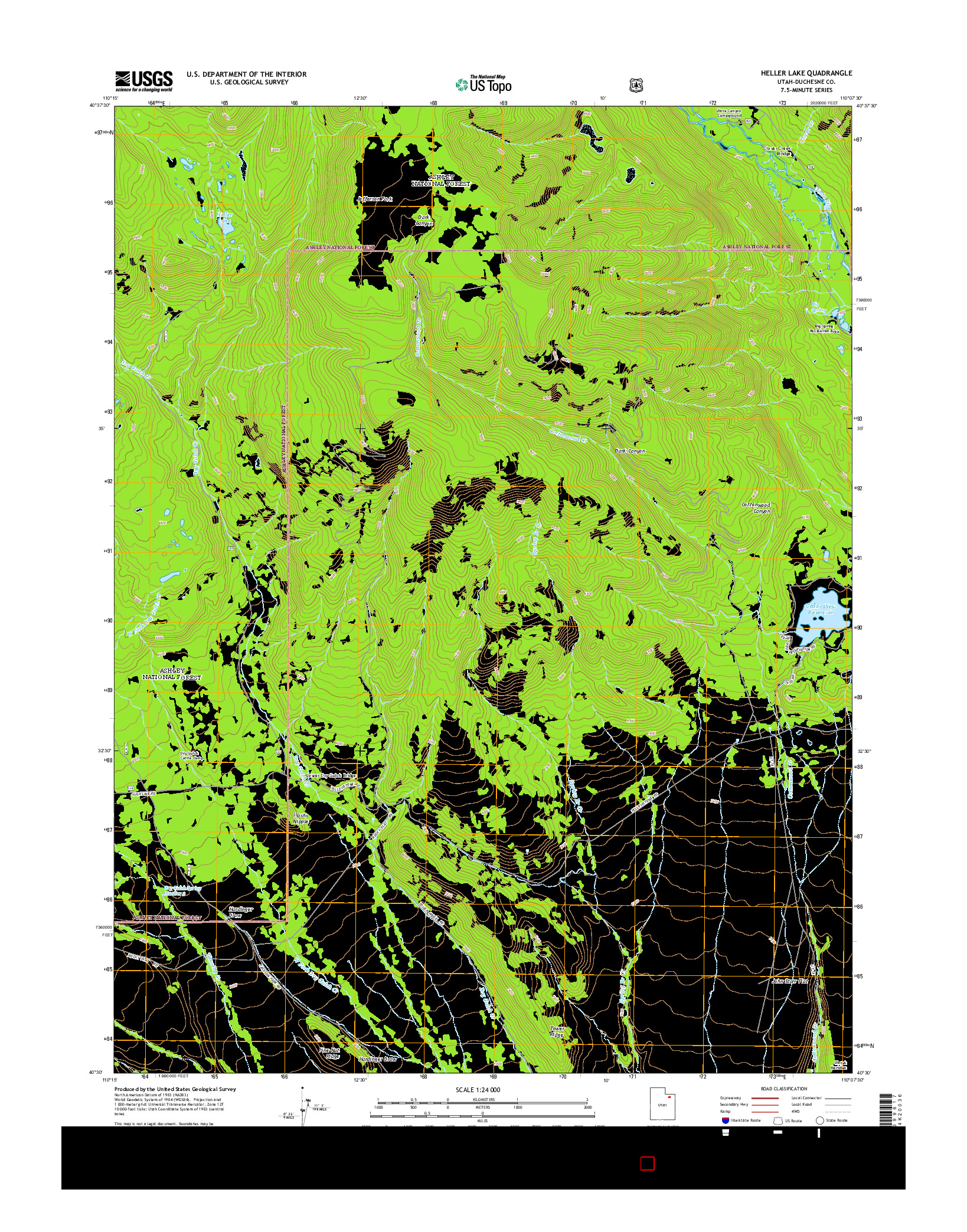 USGS US TOPO 7.5-MINUTE MAP FOR HELLER LAKE, UT 2014