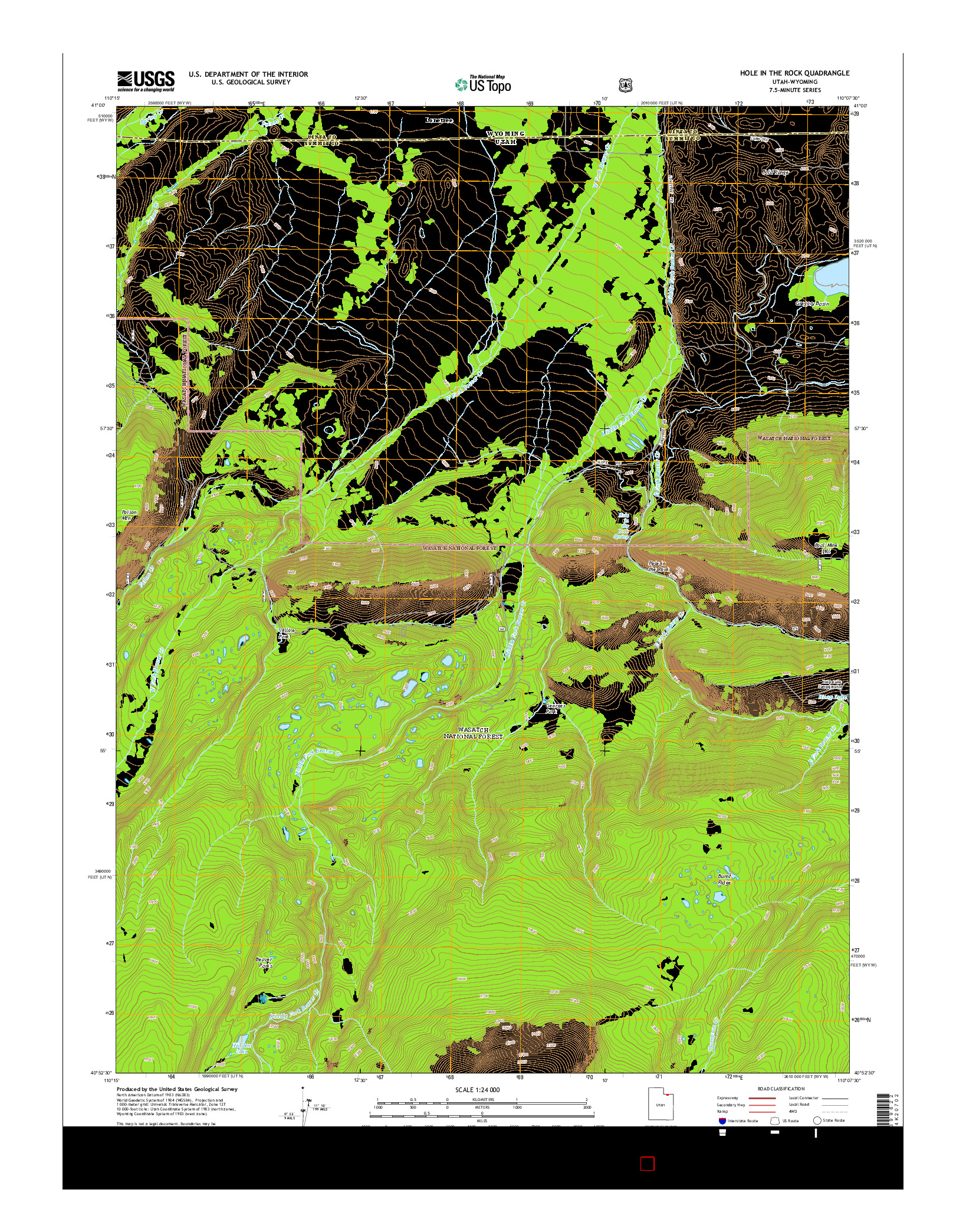 USGS US TOPO 7.5-MINUTE MAP FOR HOLE IN THE ROCK, UT-WY 2014