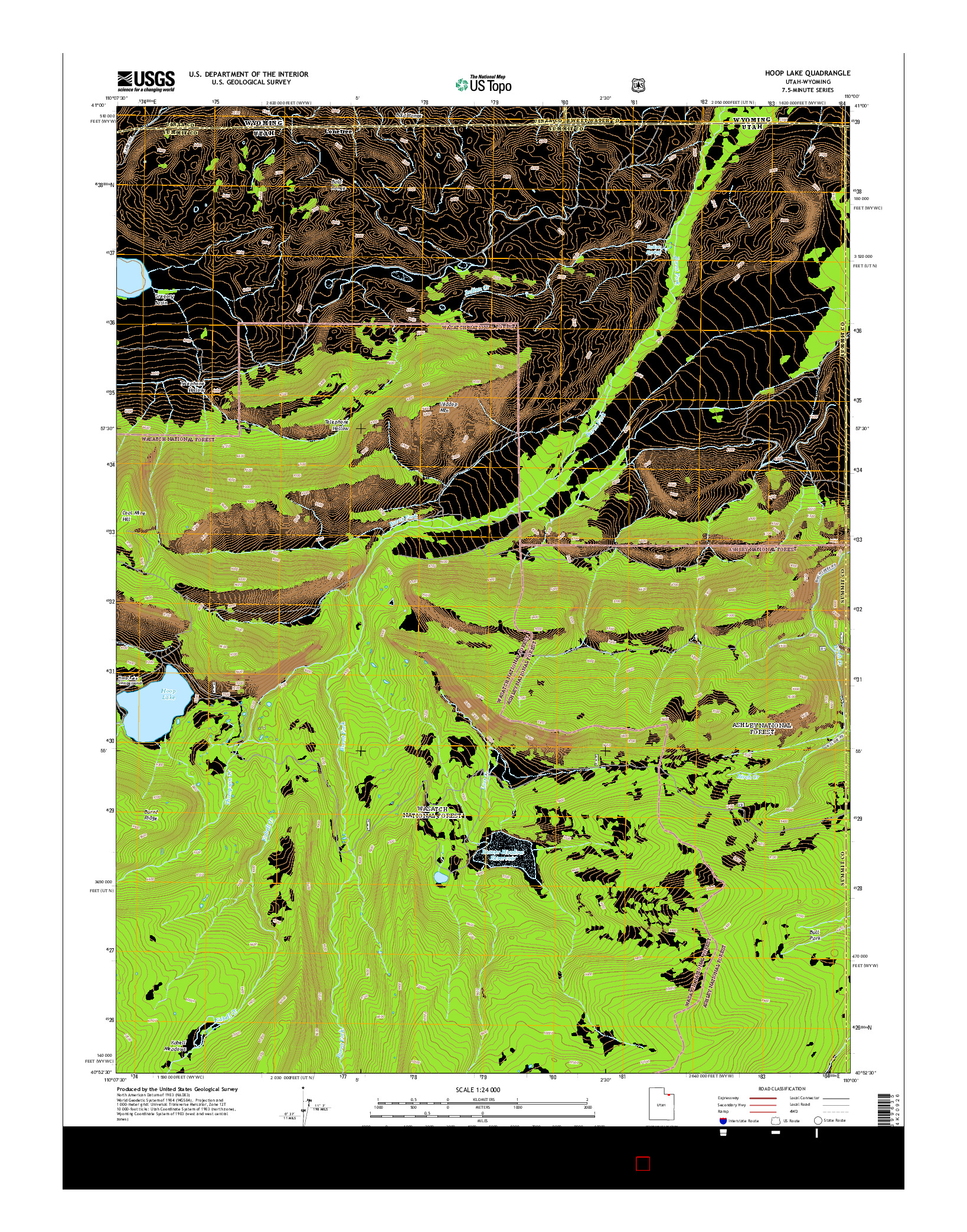 USGS US TOPO 7.5-MINUTE MAP FOR HOOP LAKE, UT-WY 2014