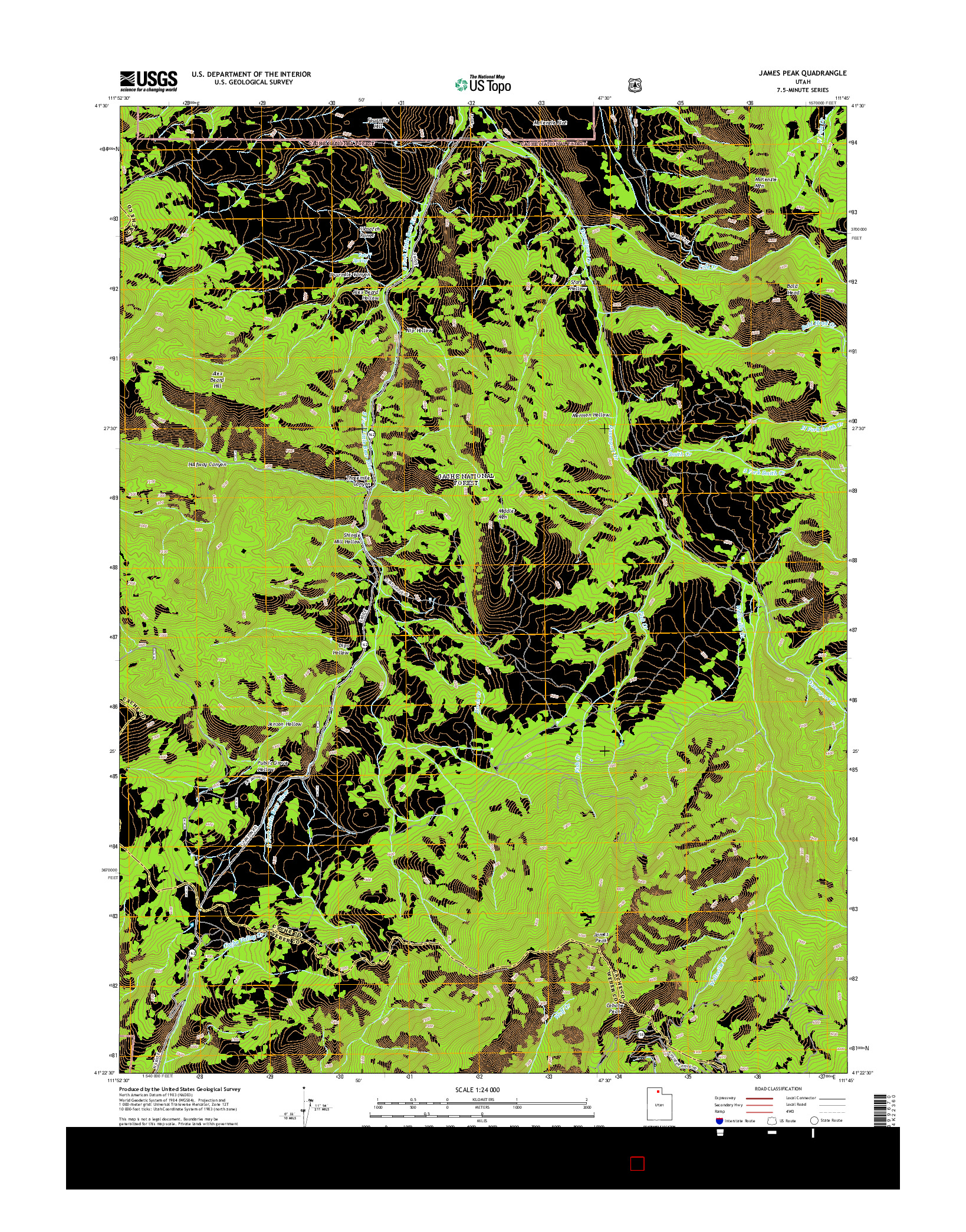 USGS US TOPO 7.5-MINUTE MAP FOR JAMES PEAK, UT 2014