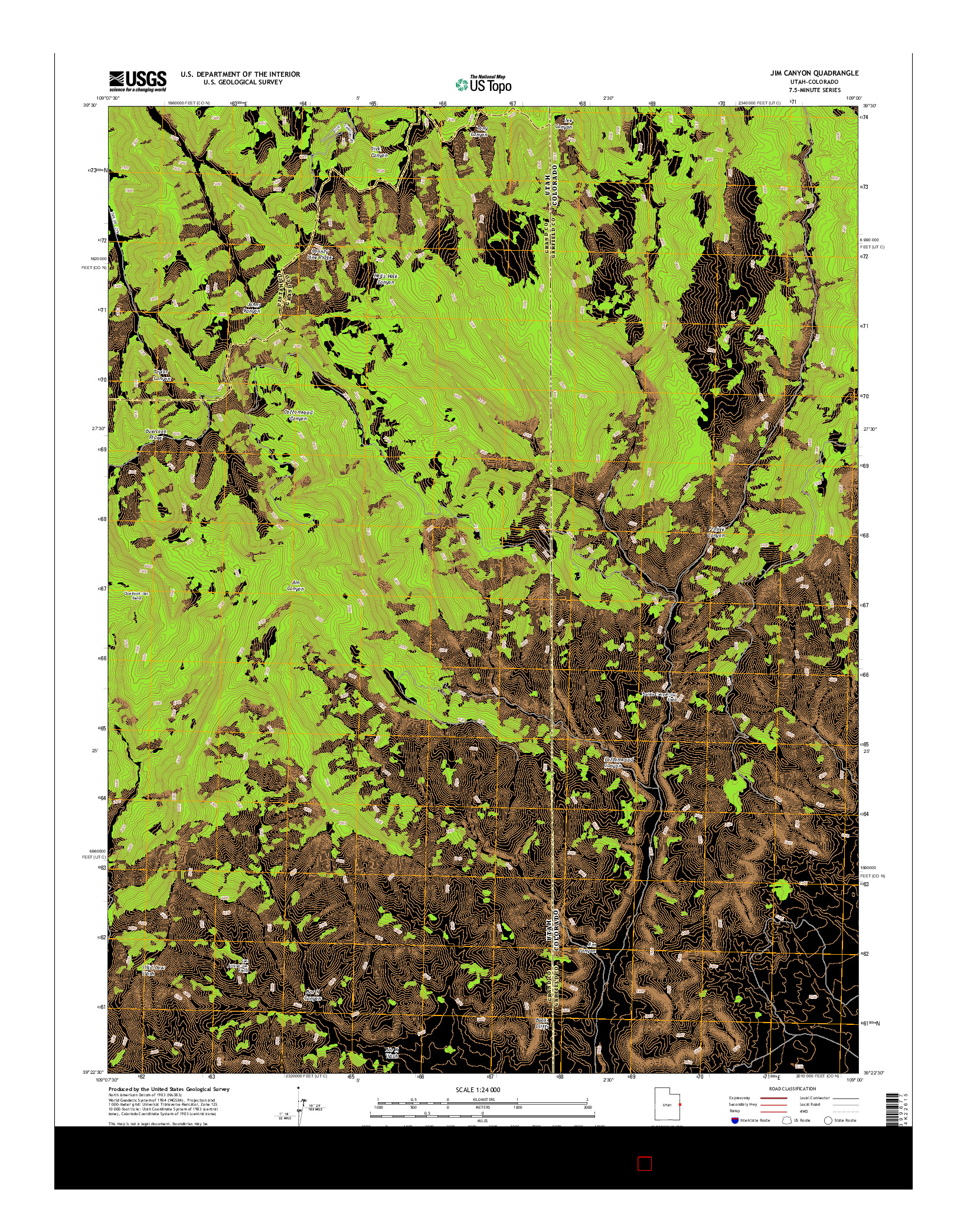 USGS US TOPO 7.5-MINUTE MAP FOR JIM CANYON, UT-CO 2014