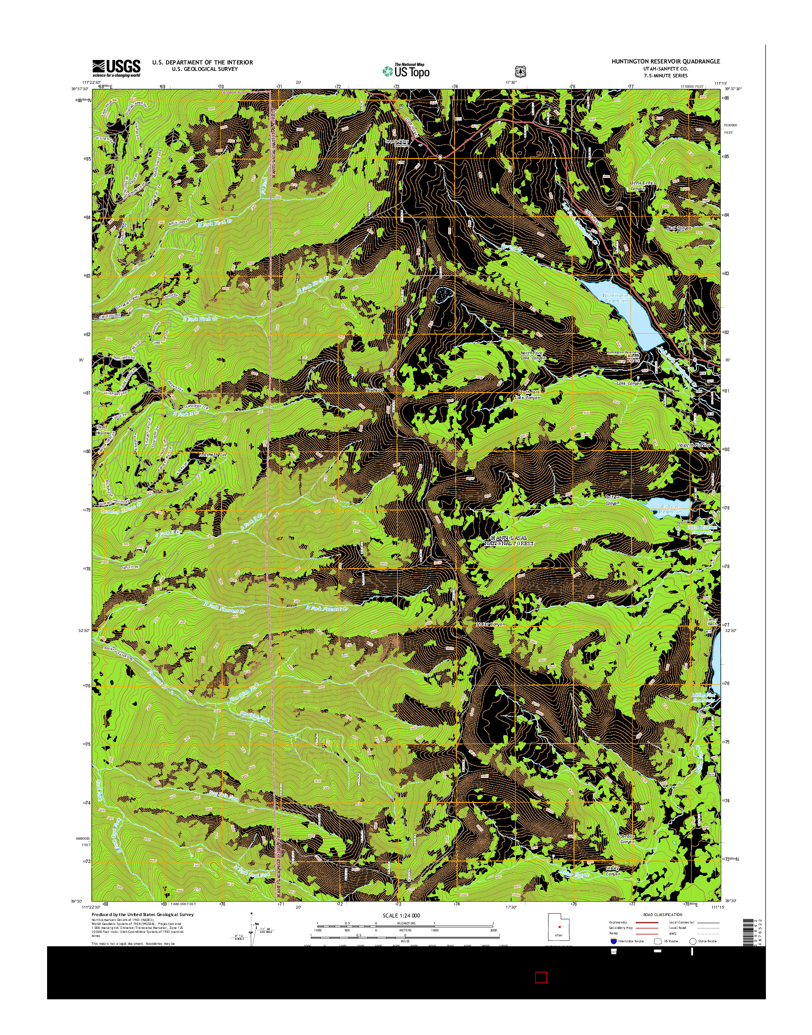 USGS US TOPO 7.5-MINUTE MAP FOR HUNTINGTON RESERVOIR, UT 2014