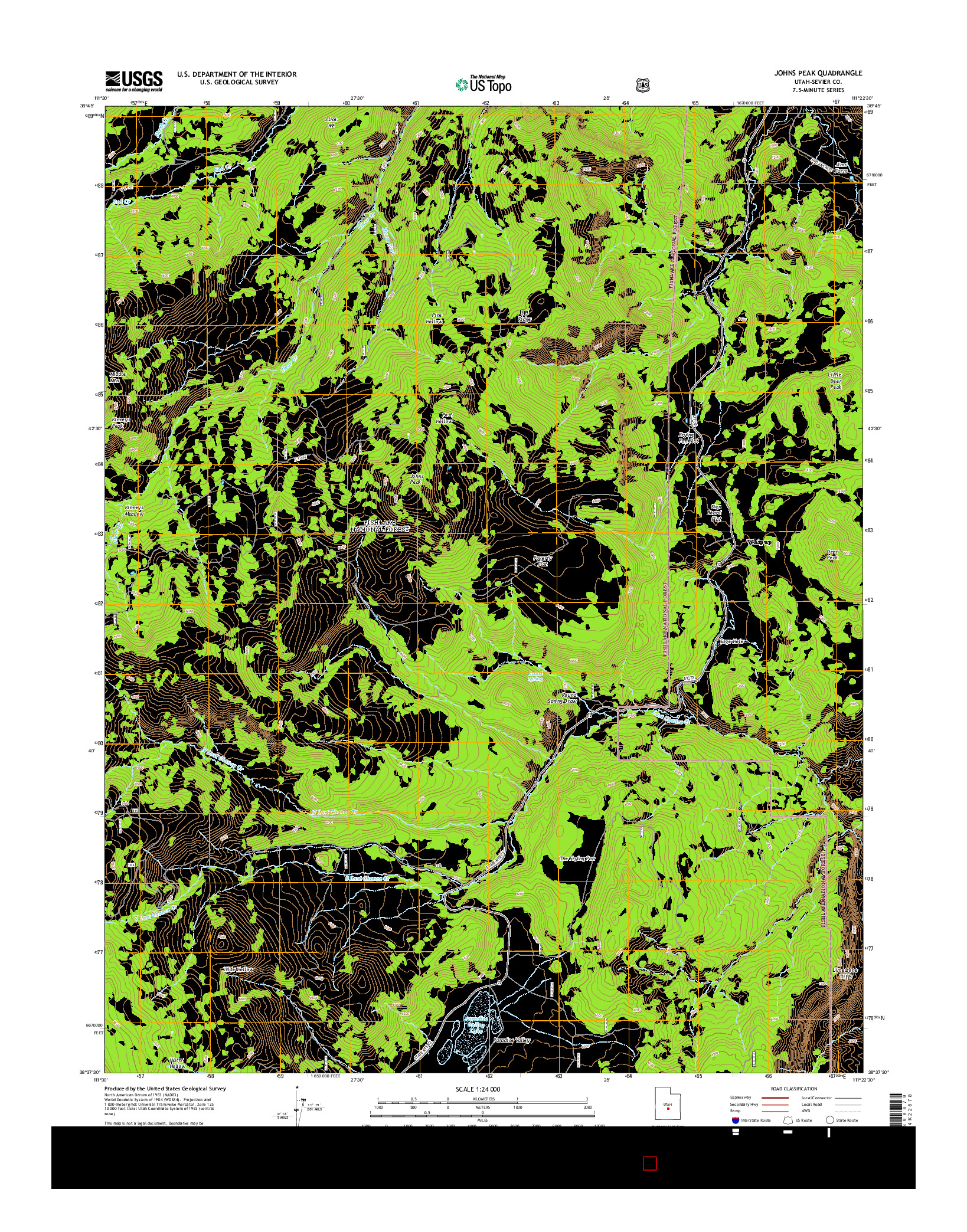 USGS US TOPO 7.5-MINUTE MAP FOR JOHNS PEAK, UT 2014