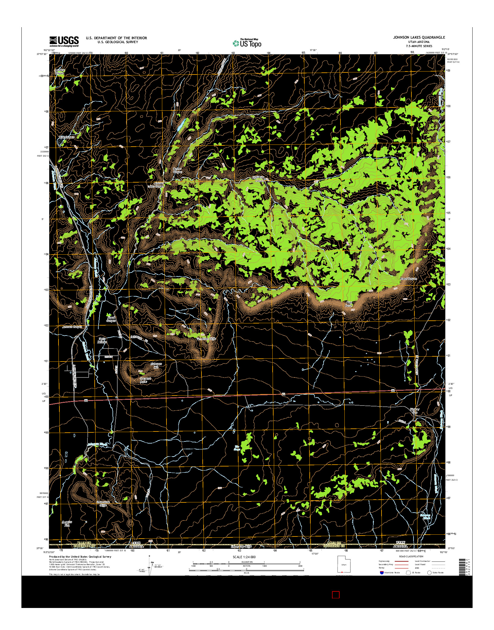 USGS US TOPO 7.5-MINUTE MAP FOR JOHNSON LAKES, UT-AZ 2014