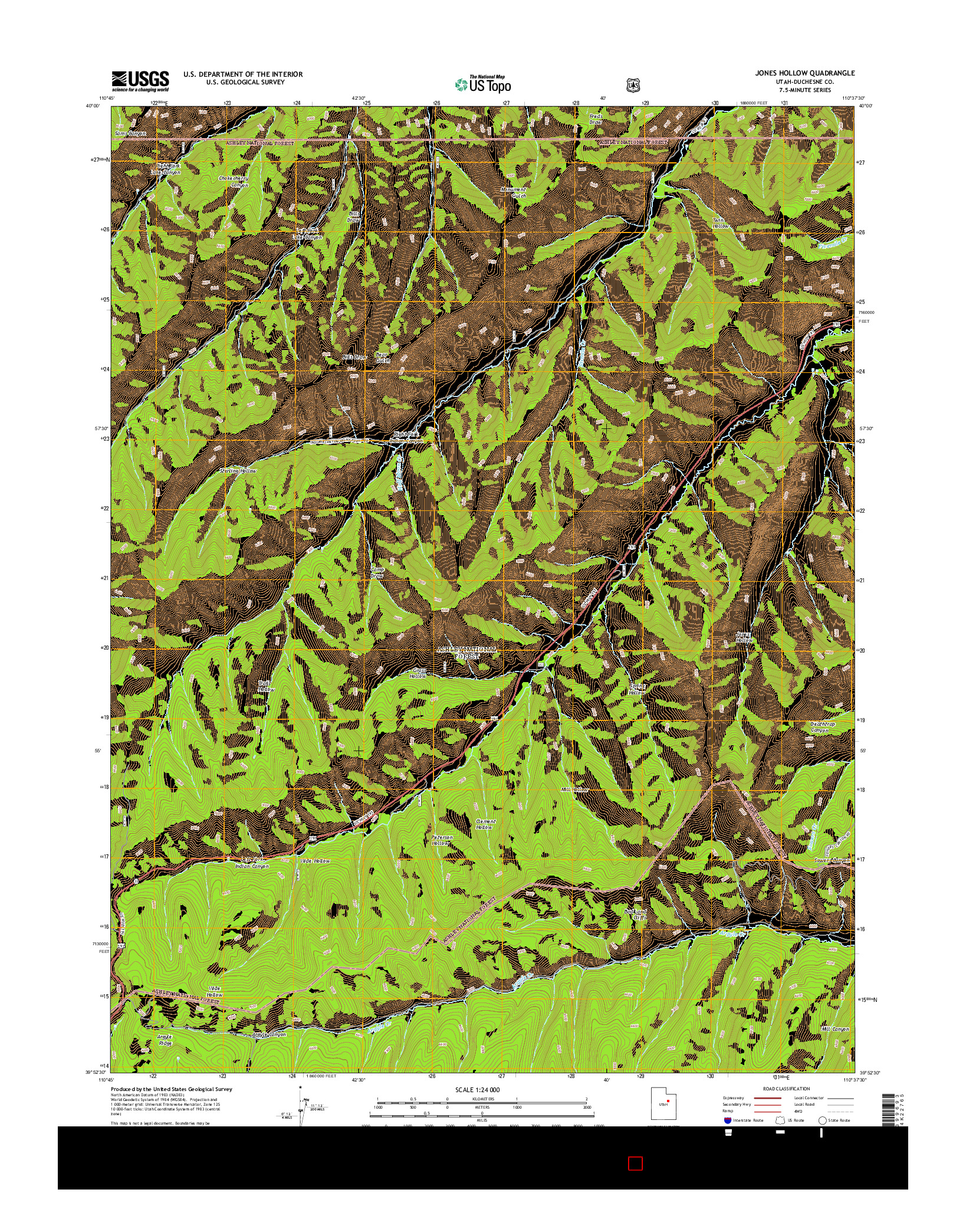 USGS US TOPO 7.5-MINUTE MAP FOR JONES HOLLOW, UT 2014