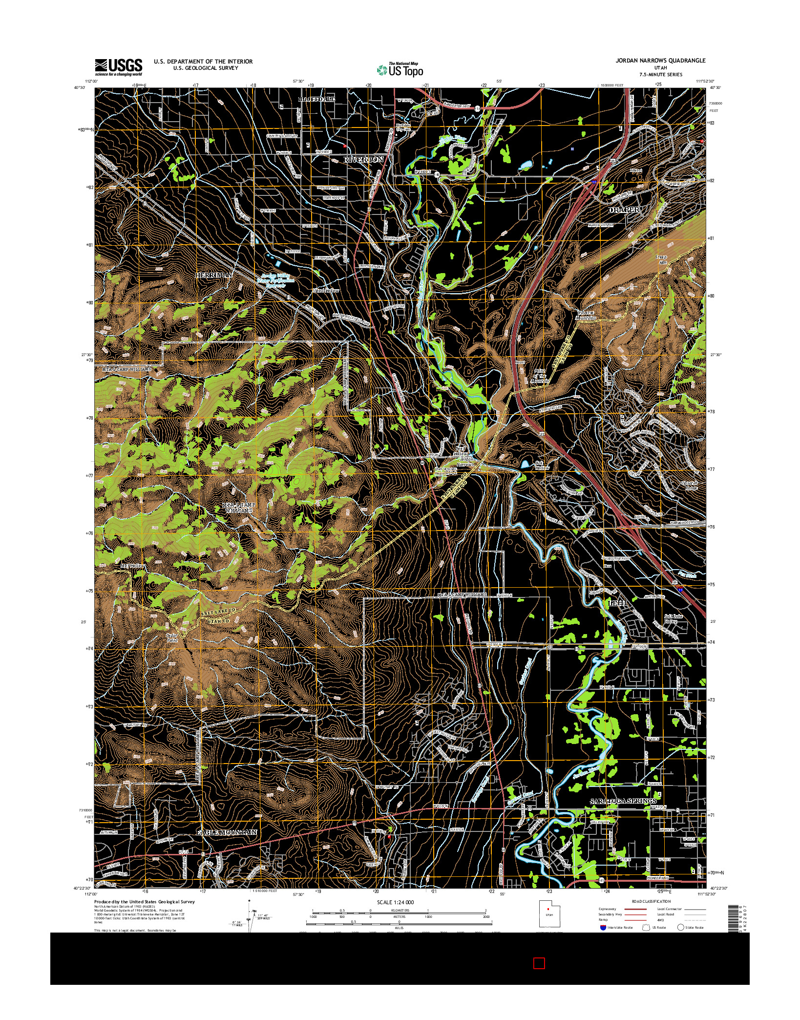 USGS US TOPO 7.5-MINUTE MAP FOR JORDAN NARROWS, UT 2014