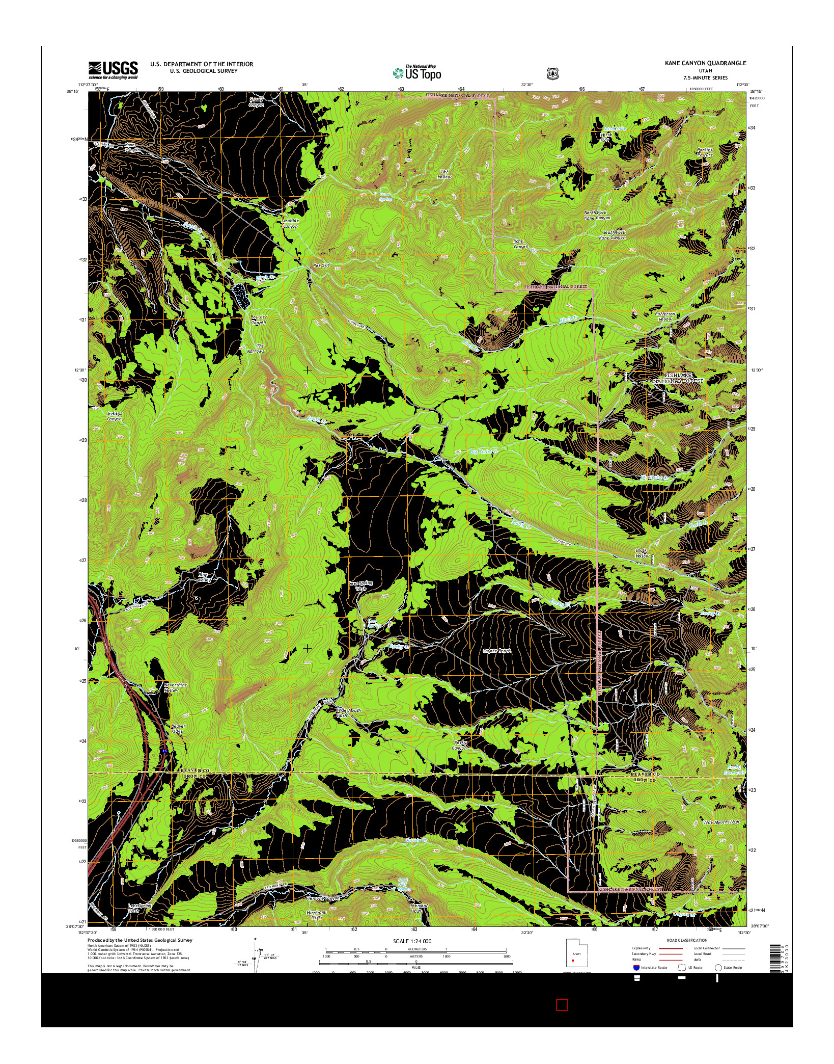 USGS US TOPO 7.5-MINUTE MAP FOR KANE CANYON, UT 2014