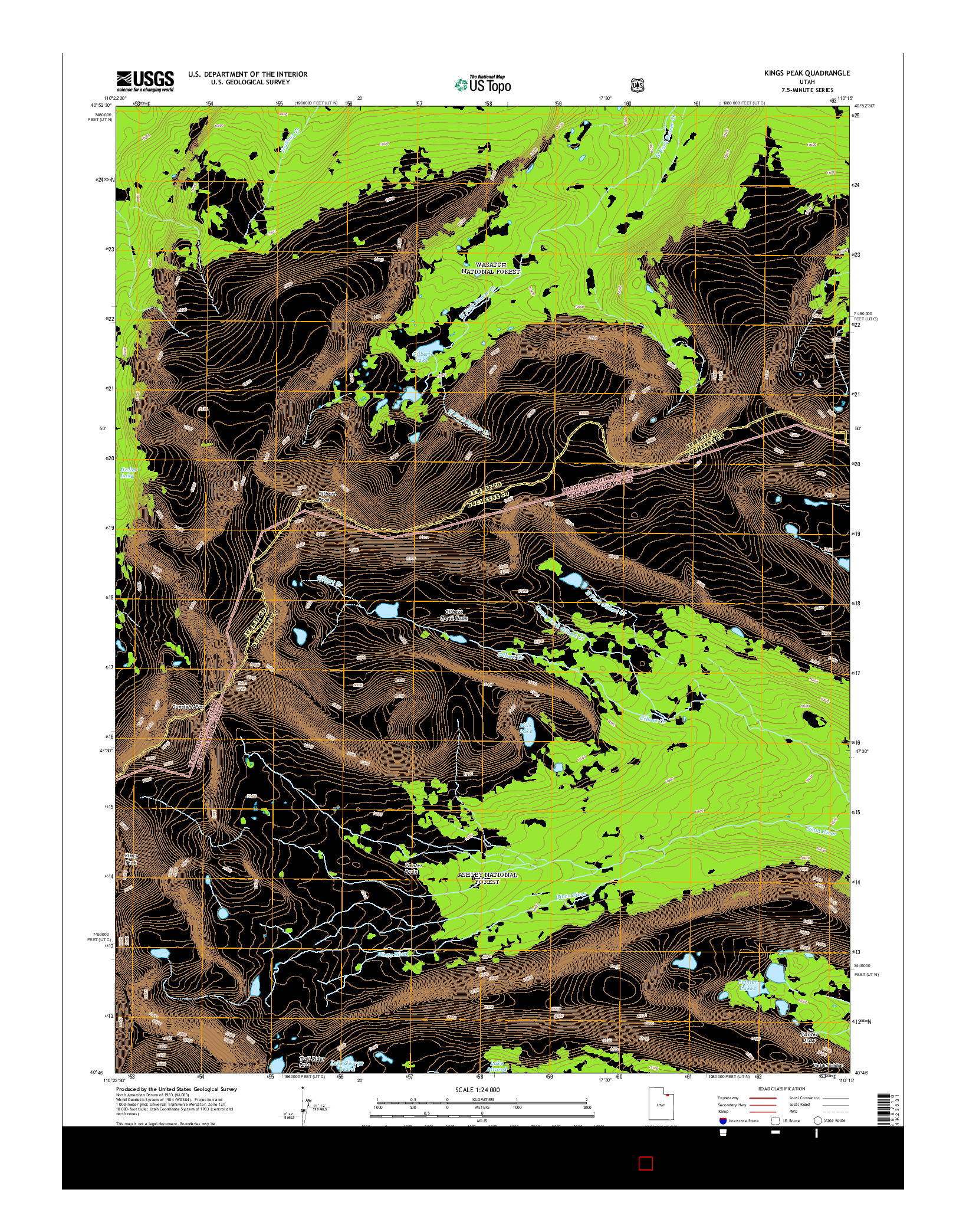 USGS US TOPO 7.5-MINUTE MAP FOR KINGS PEAK, UT 2014