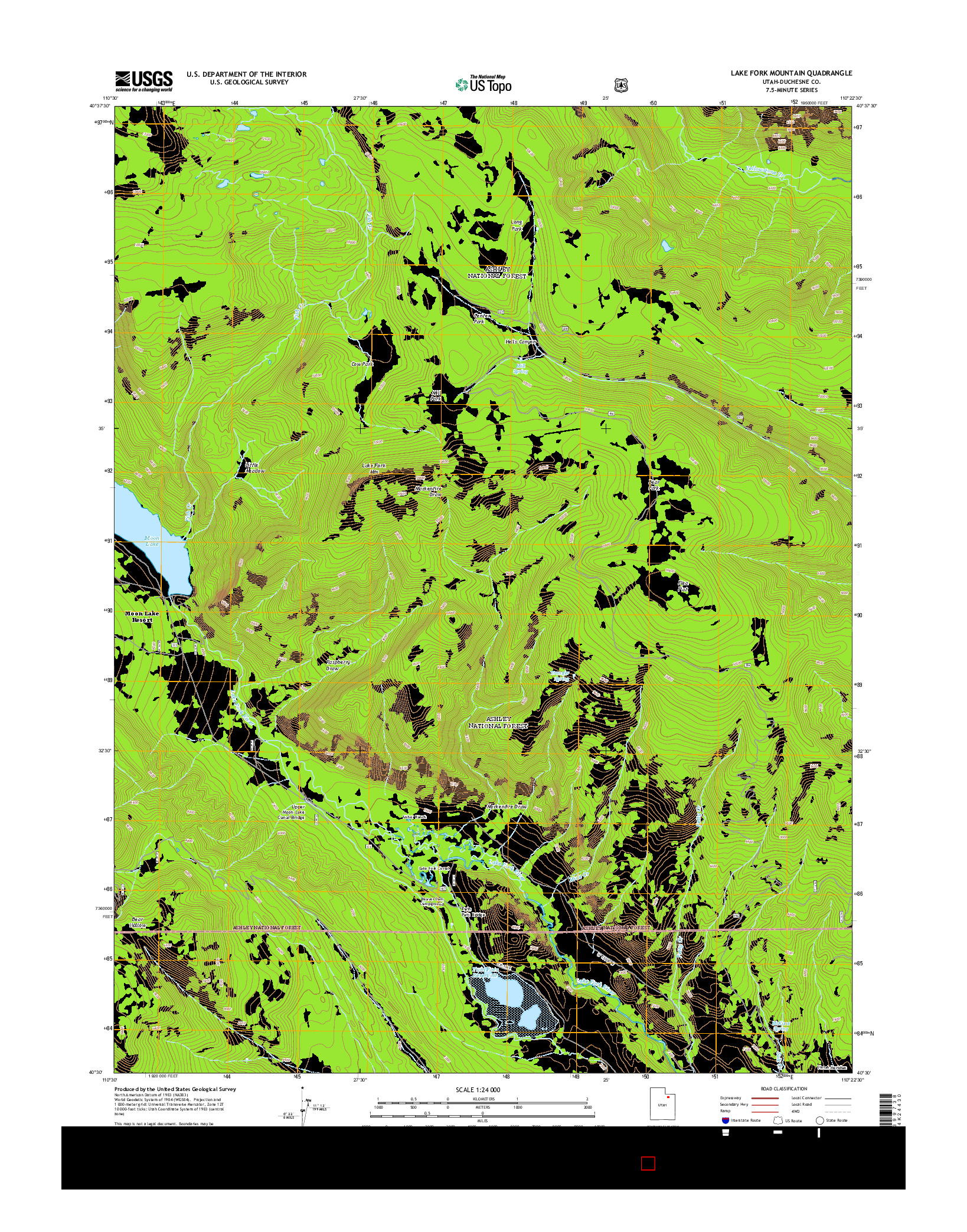 USGS US TOPO 7.5-MINUTE MAP FOR LAKE FORK MOUNTAIN, UT 2014