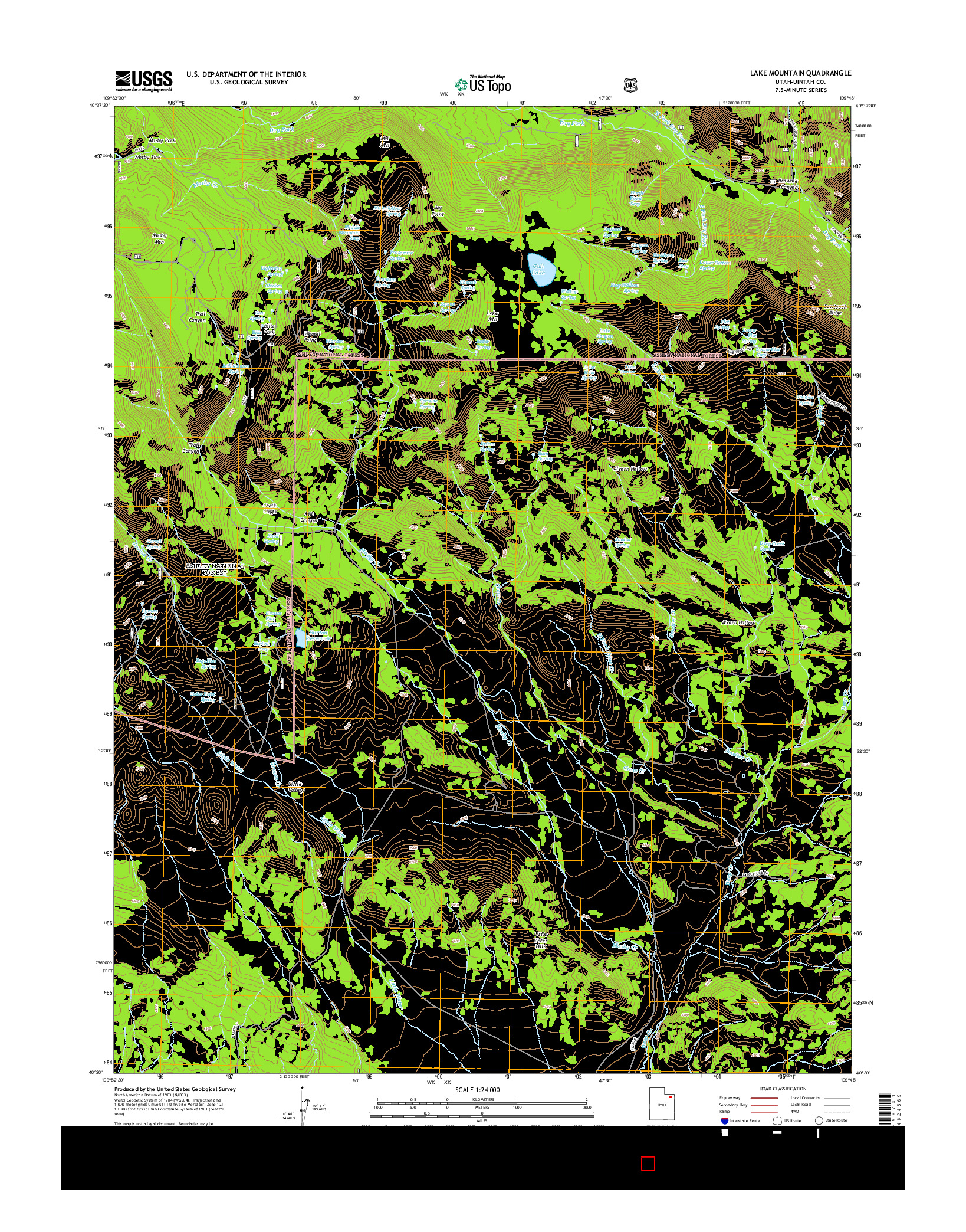 USGS US TOPO 7.5-MINUTE MAP FOR LAKE MOUNTAIN, UT 2014