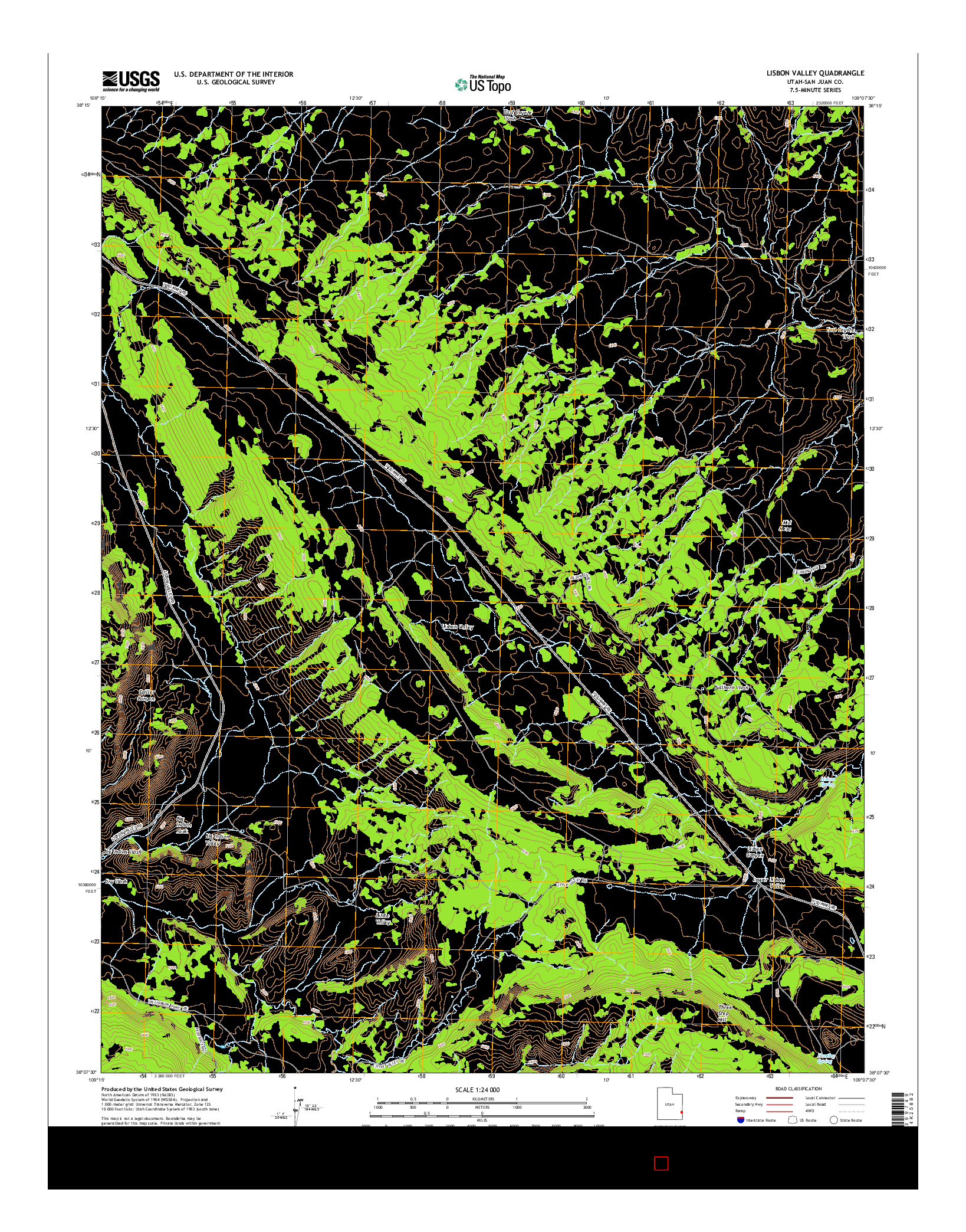 USGS US TOPO 7.5-MINUTE MAP FOR LISBON VALLEY, UT 2014