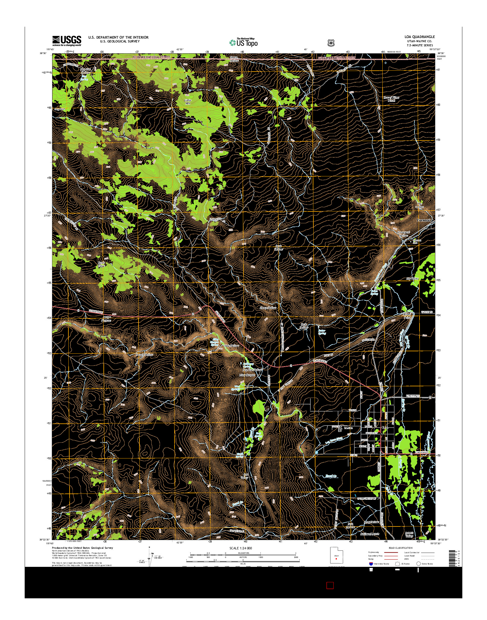USGS US TOPO 7.5-MINUTE MAP FOR LOA, UT 2014