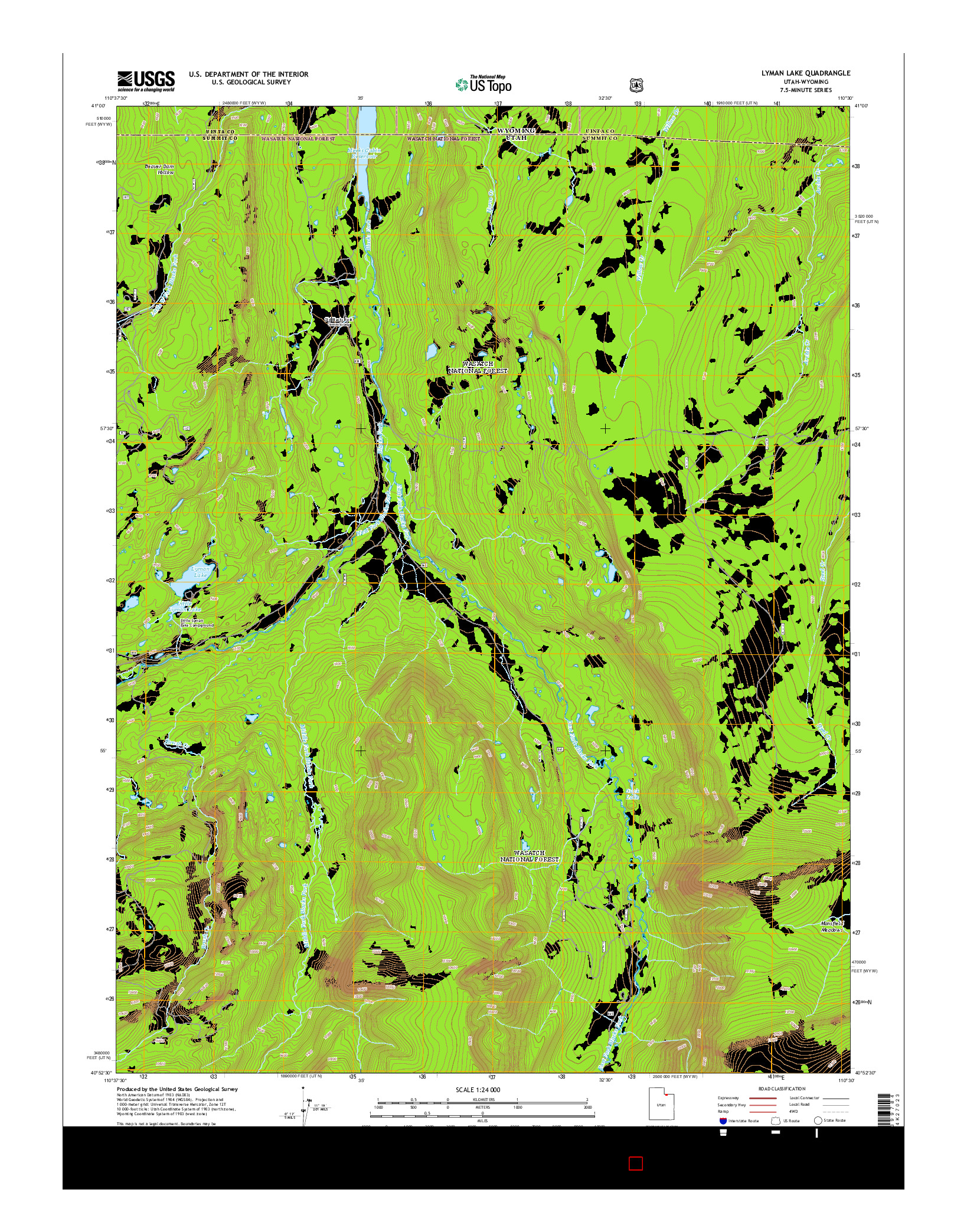 USGS US TOPO 7.5-MINUTE MAP FOR LYMAN LAKE, UT-WY 2014