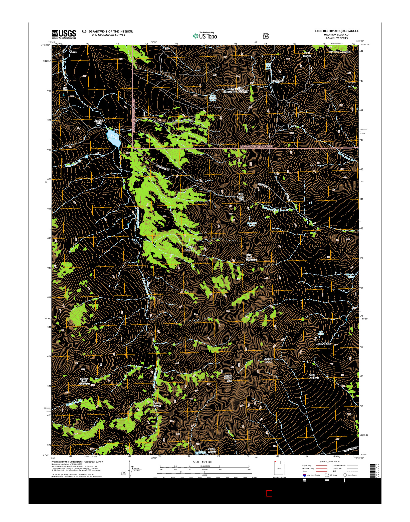 USGS US TOPO 7.5-MINUTE MAP FOR LYNN RESERVOIR, UT 2014