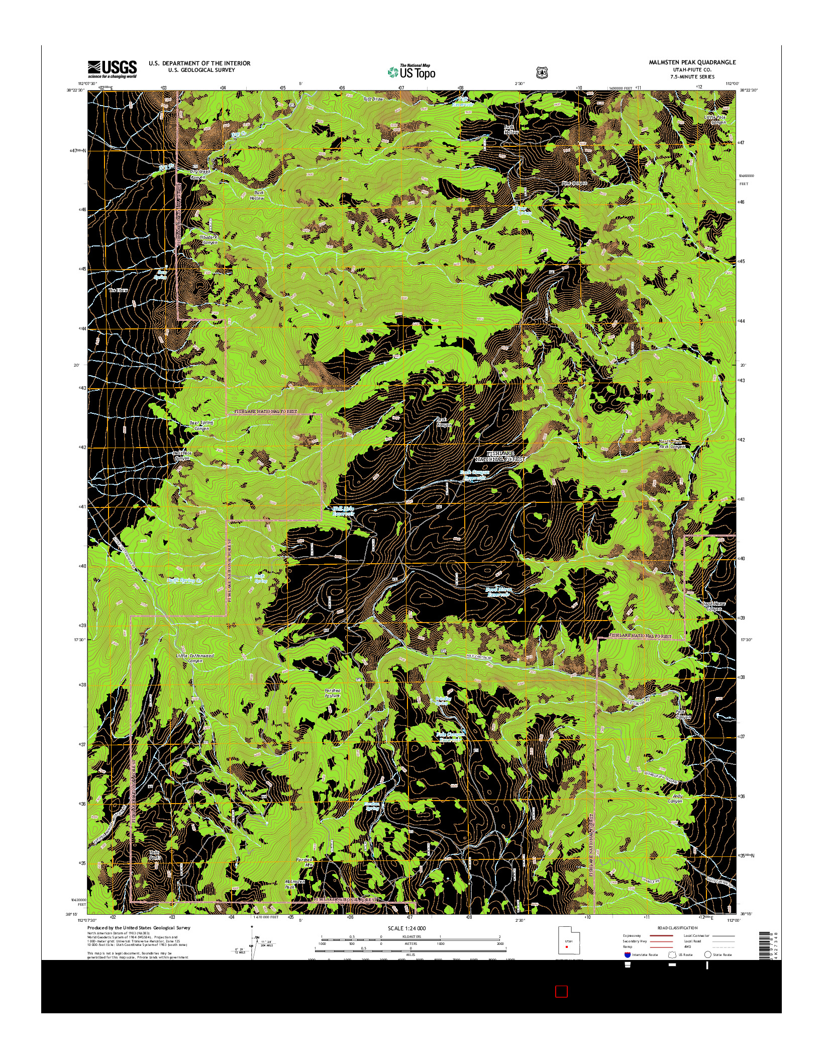 USGS US TOPO 7.5-MINUTE MAP FOR MALMSTEN PEAK, UT 2014