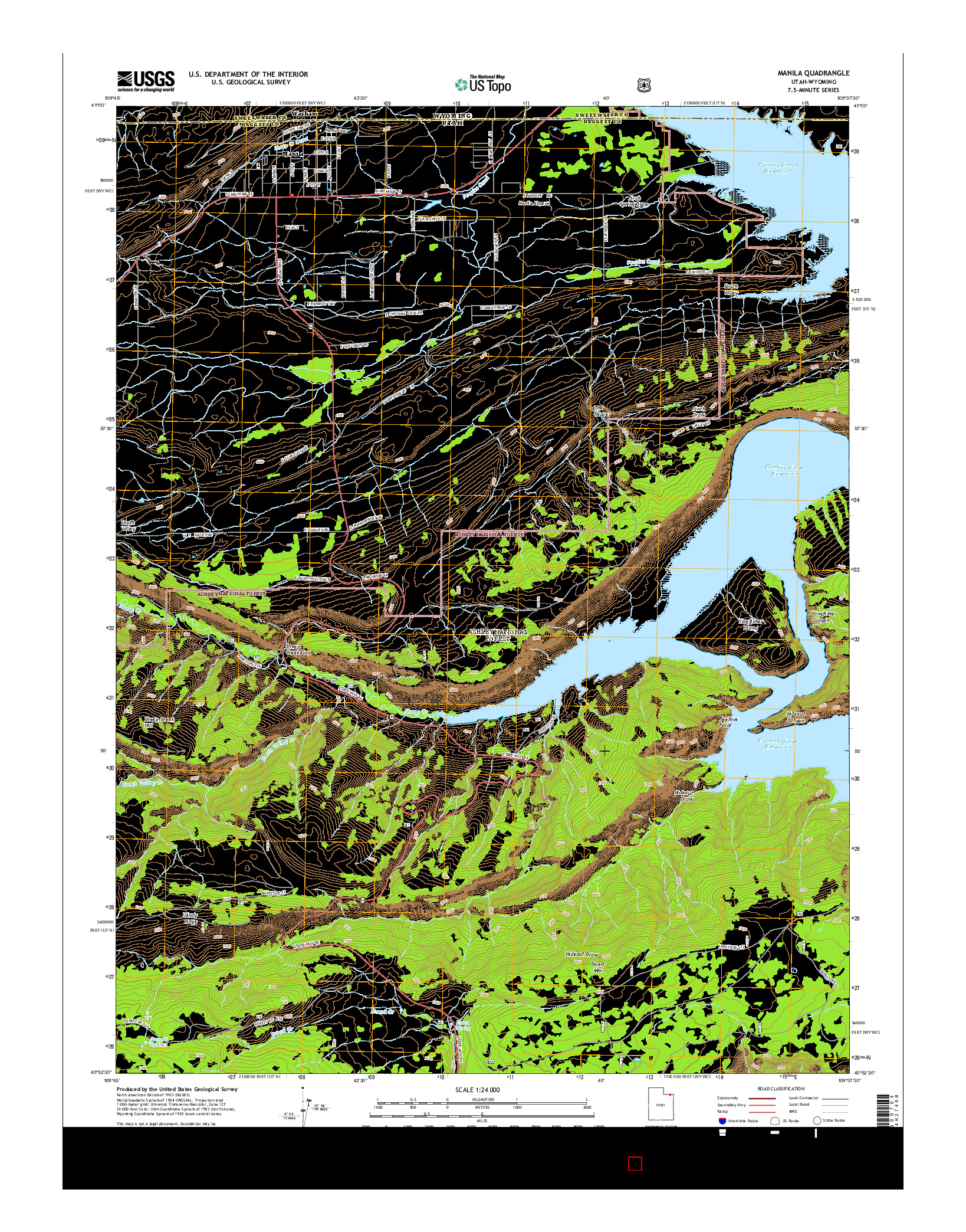 USGS US TOPO 7.5-MINUTE MAP FOR MANILA, UT-WY 2014
