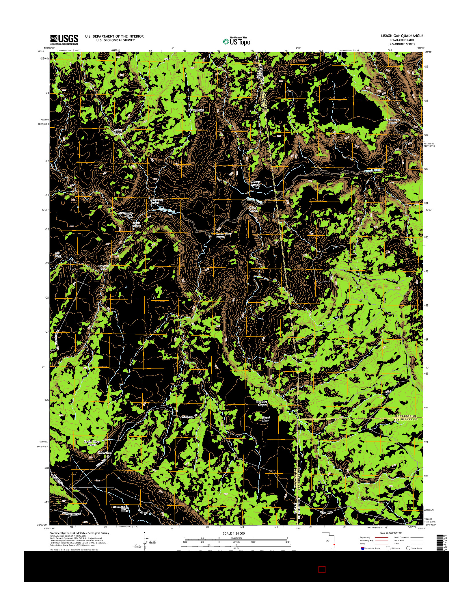 USGS US TOPO 7.5-MINUTE MAP FOR LISBON GAP, UT-CO 2014