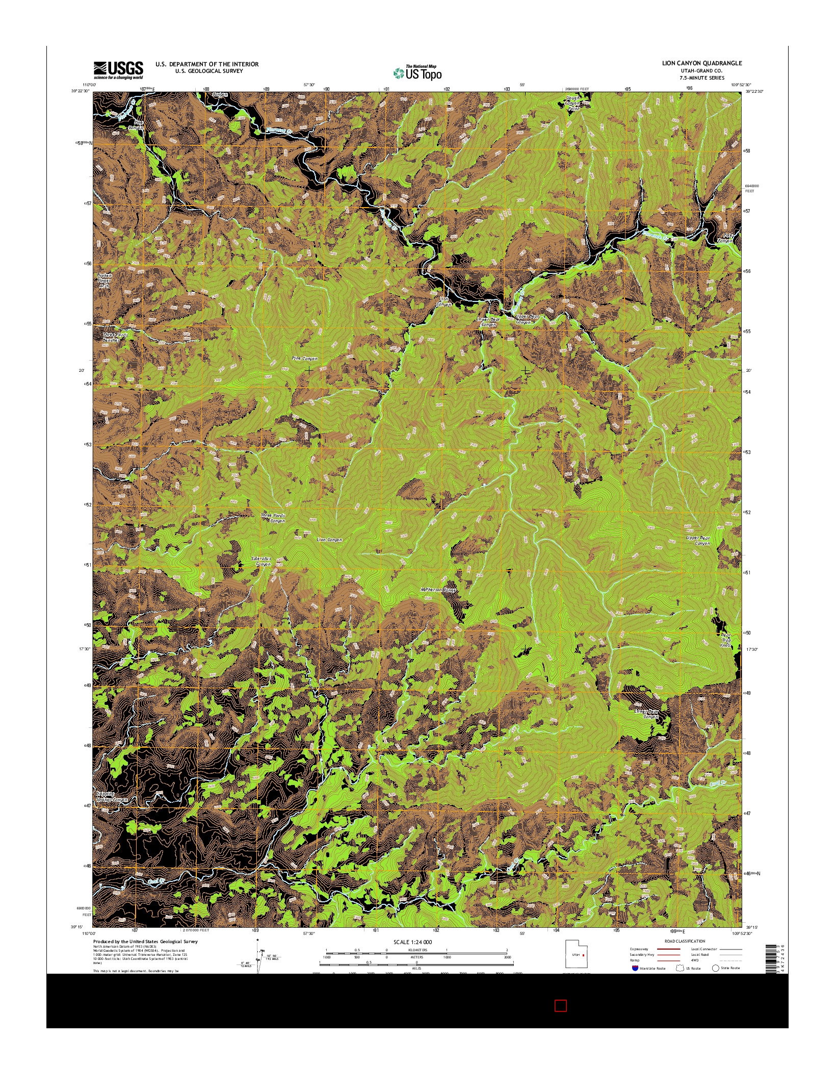 USGS US TOPO 7.5-MINUTE MAP FOR LION CANYON, UT 2014