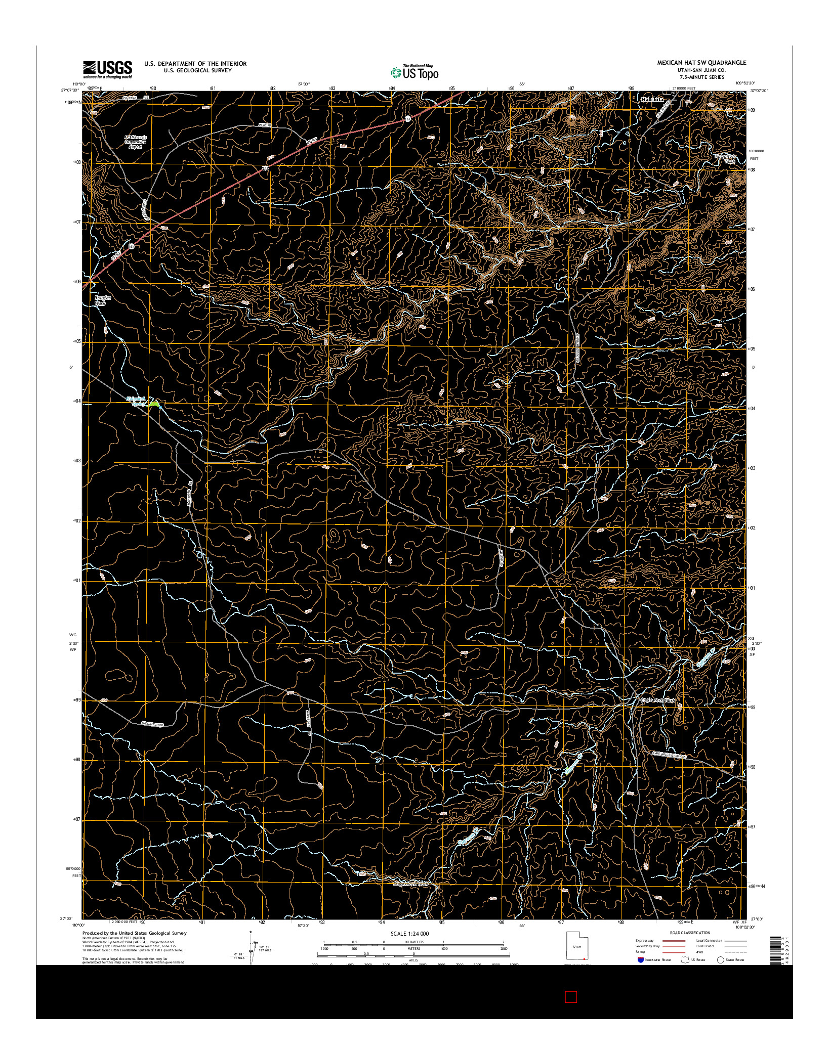 USGS US TOPO 7.5-MINUTE MAP FOR MEXICAN HAT SW, UT 2014