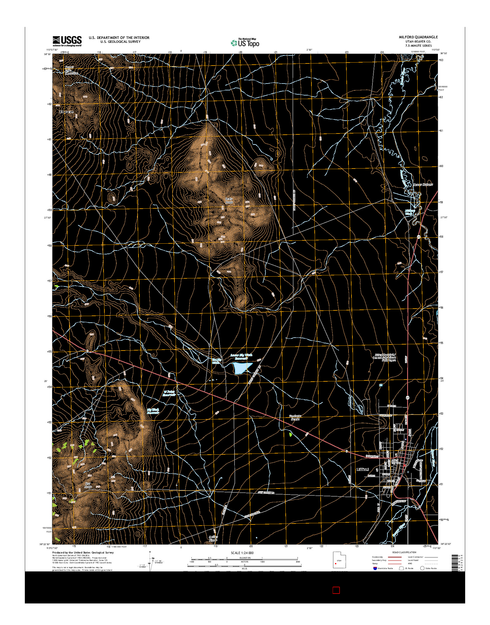 USGS US TOPO 7.5-MINUTE MAP FOR MILFORD, UT 2014