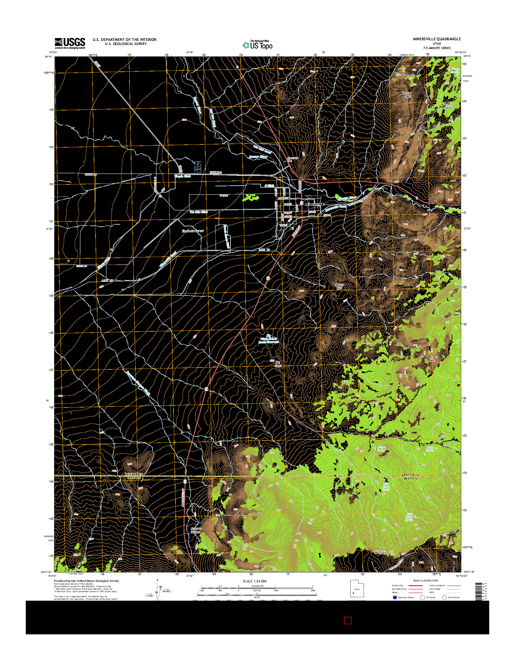 USGS US TOPO 7.5-MINUTE MAP FOR MINERSVILLE, UT 2014