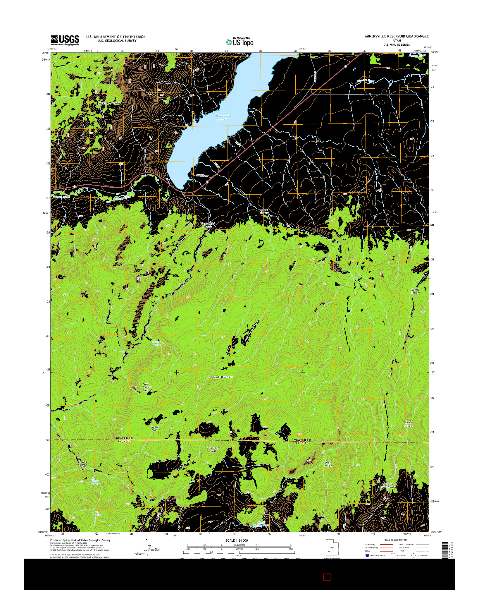 USGS US TOPO 7.5-MINUTE MAP FOR MINERSVILLE RESERVOIR, UT 2014
