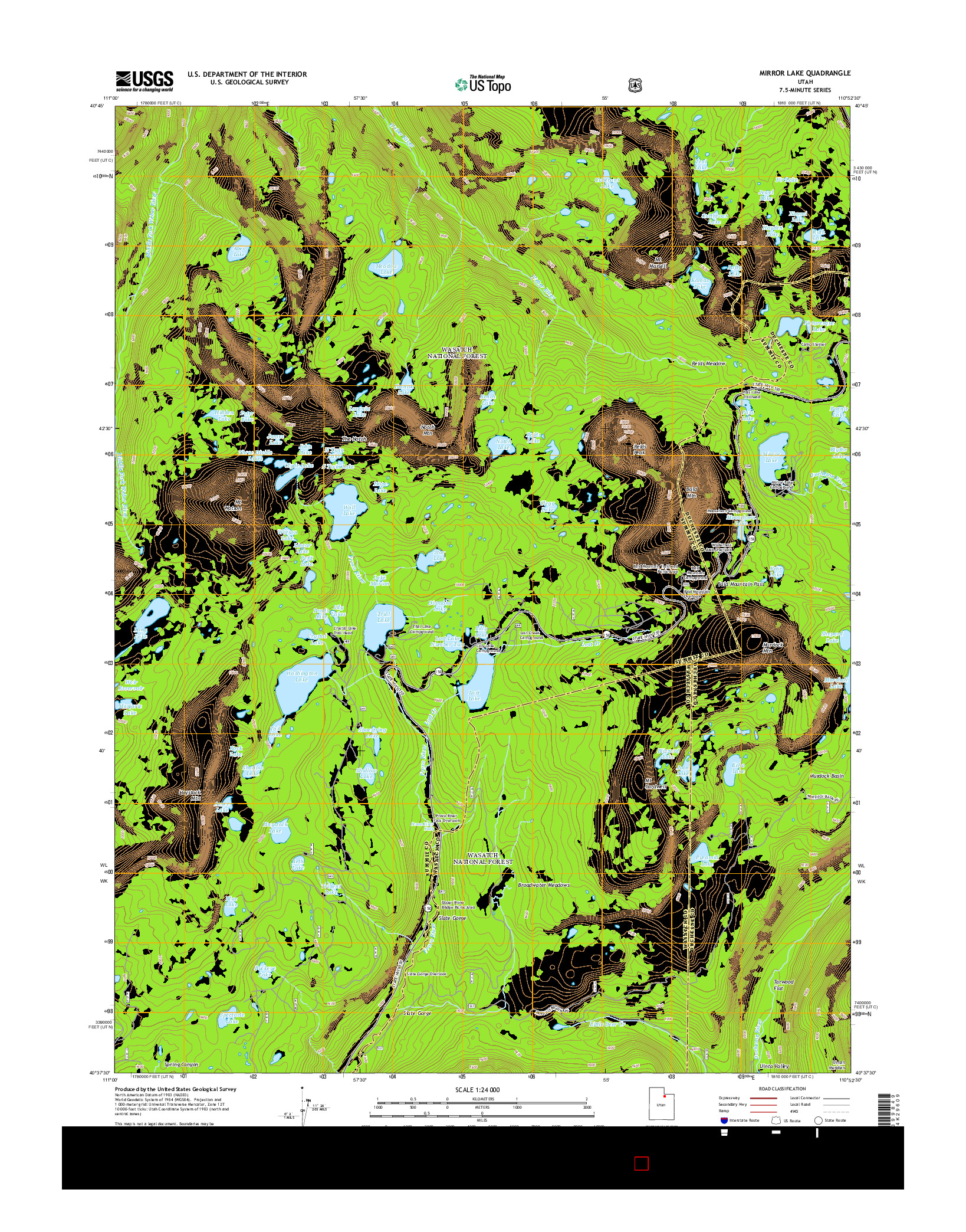 USGS US TOPO 7.5-MINUTE MAP FOR MIRROR LAKE, UT 2014