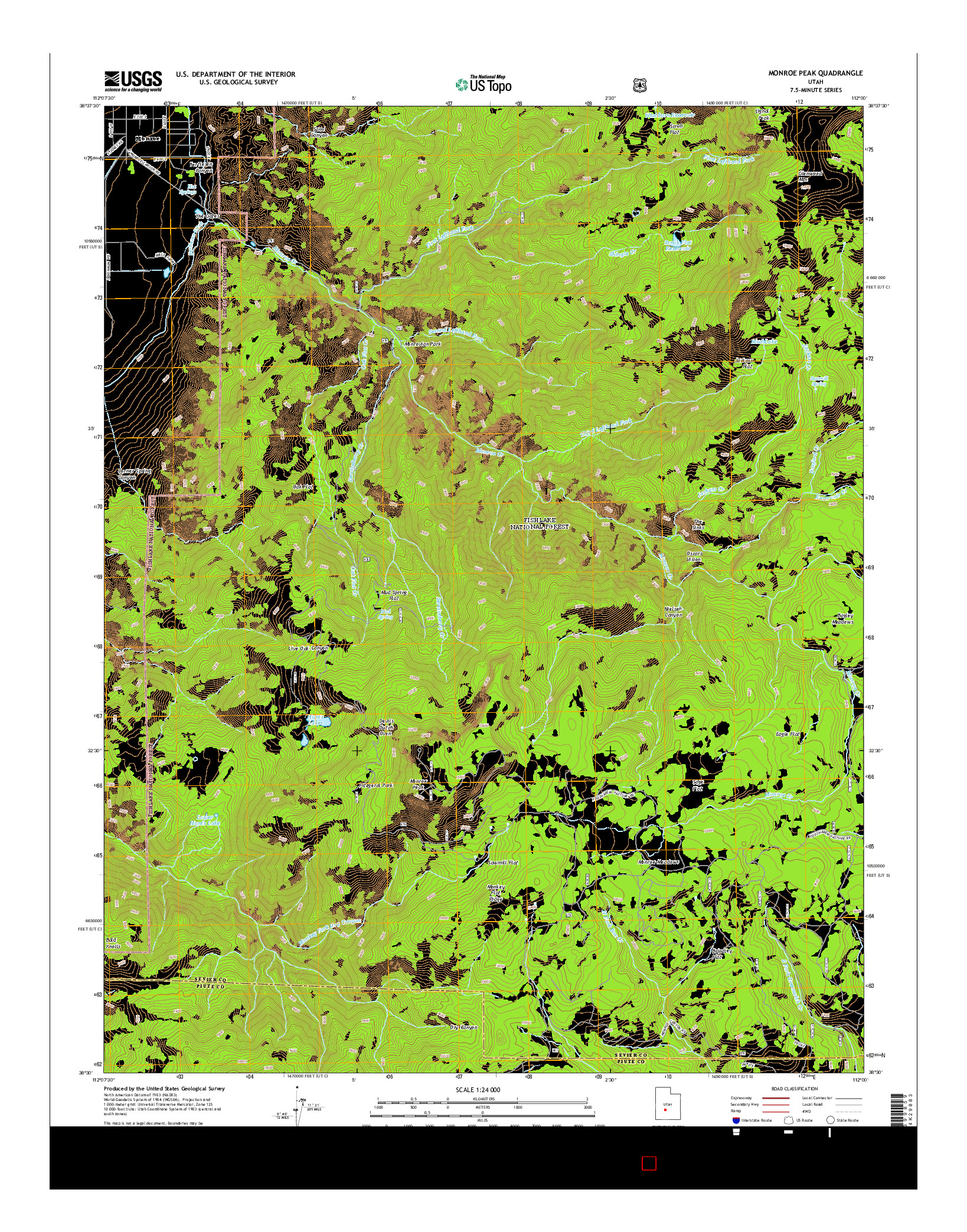 USGS US TOPO 7.5-MINUTE MAP FOR MONROE PEAK, UT 2014