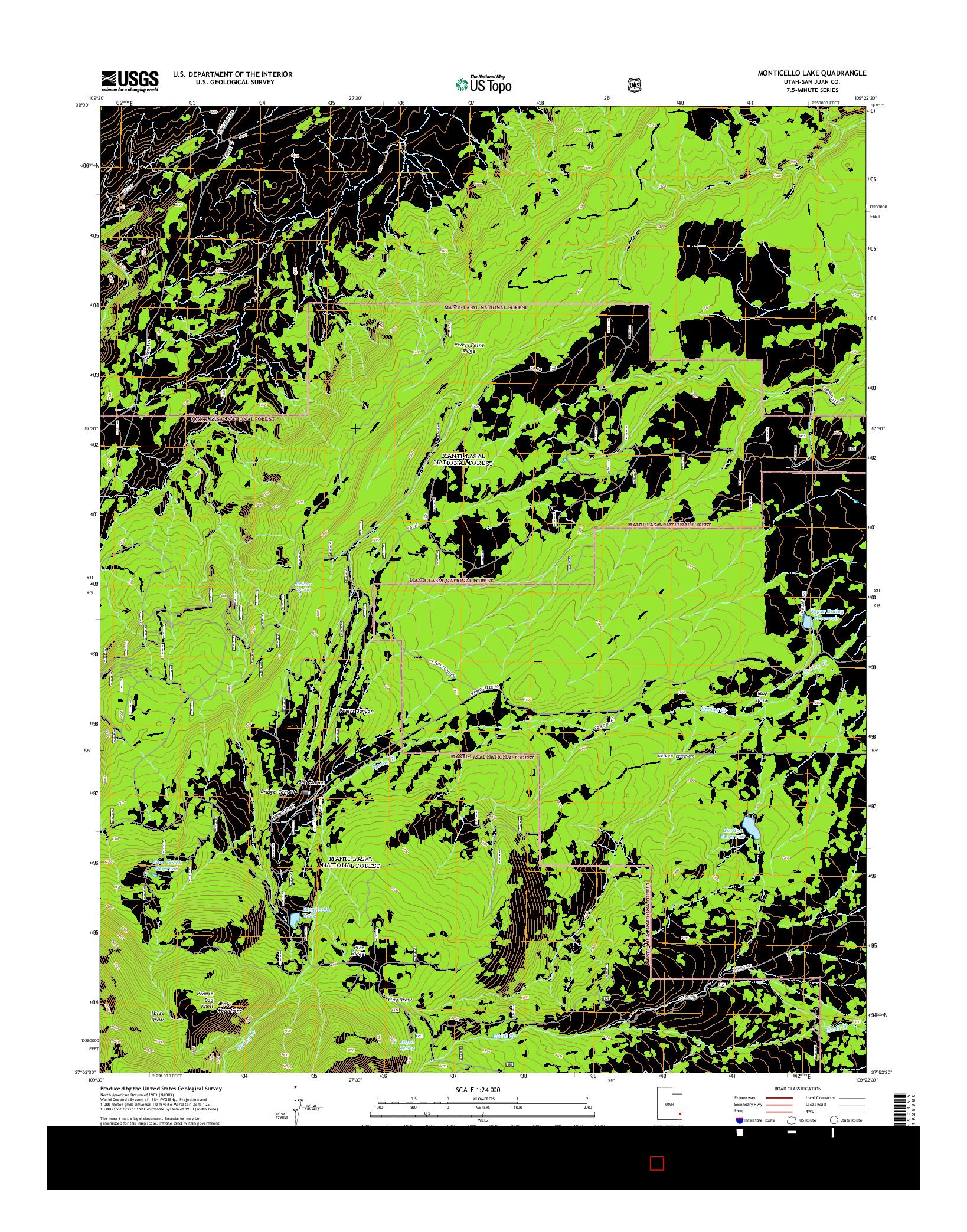 USGS US TOPO 7.5-MINUTE MAP FOR MONTICELLO LAKE, UT 2014