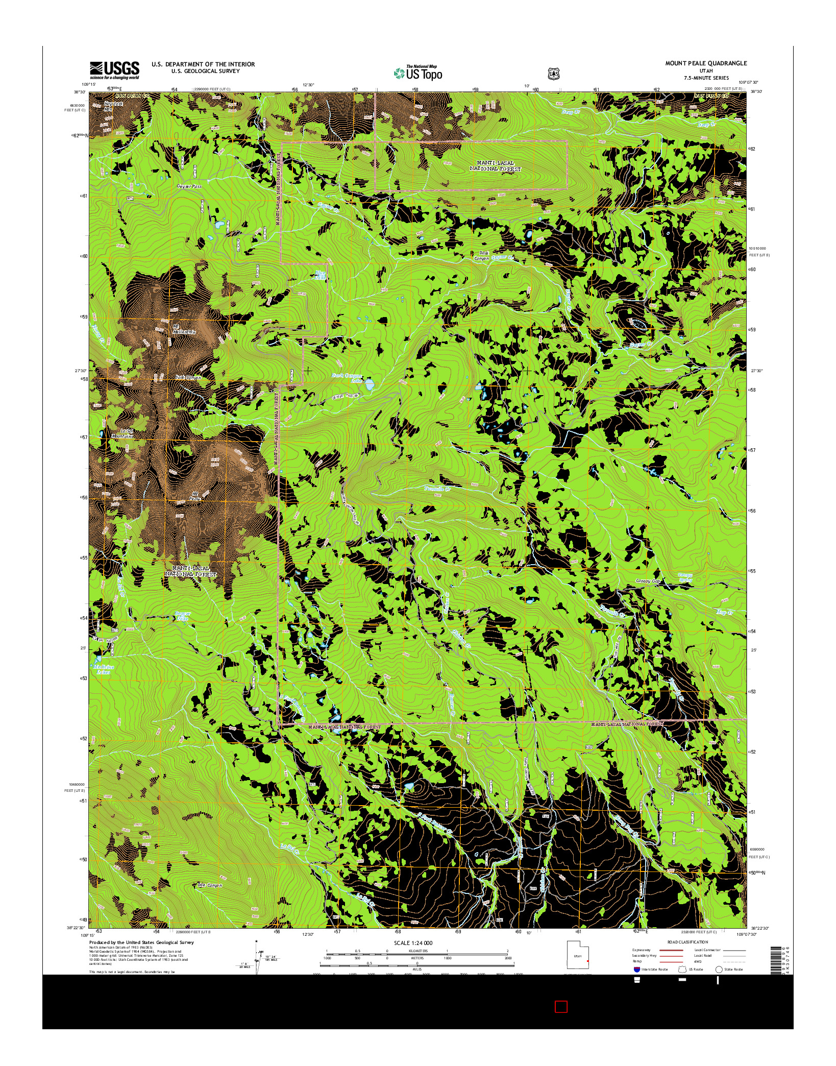 USGS US TOPO 7.5-MINUTE MAP FOR MOUNT PEALE, UT 2014