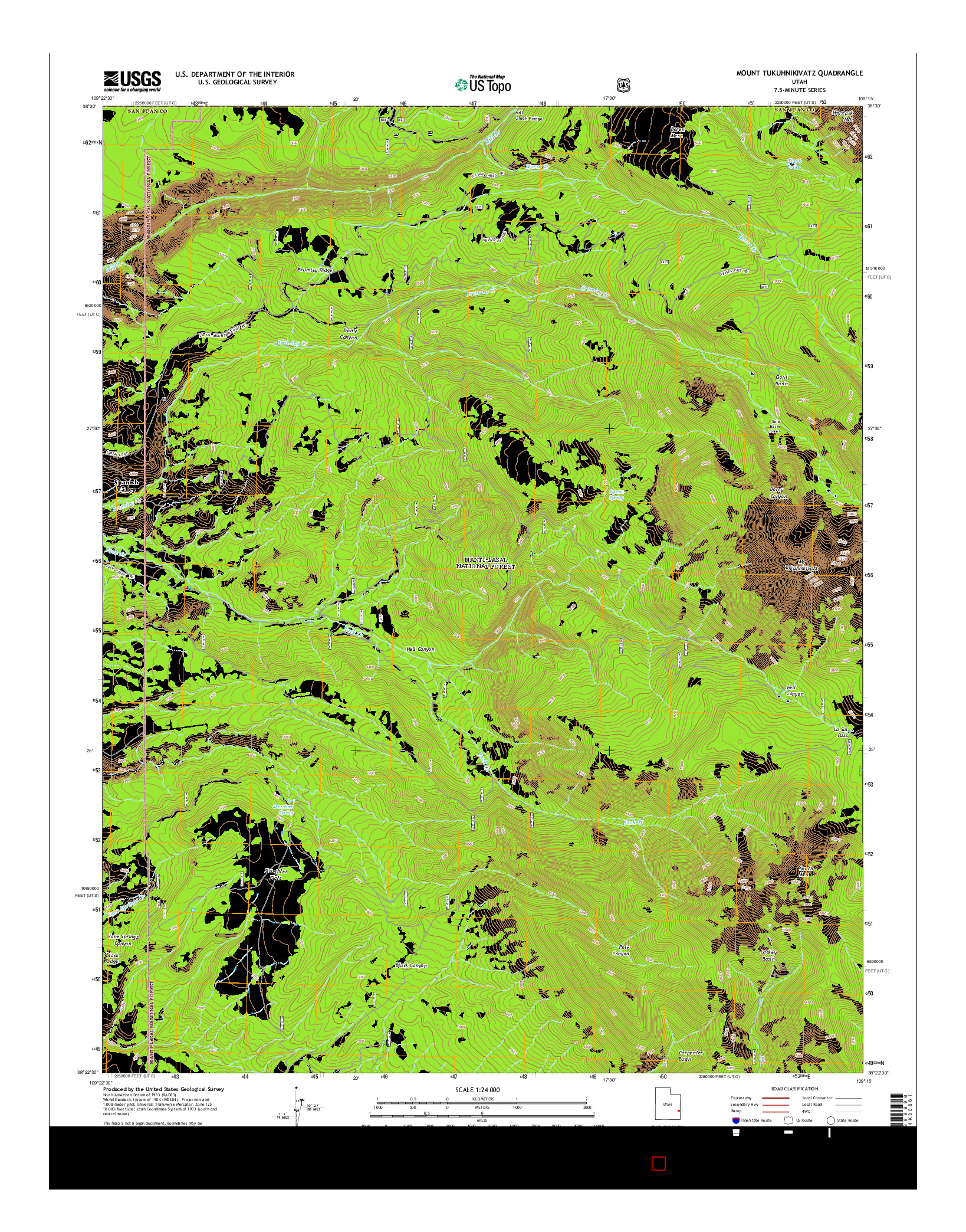 USGS US TOPO 7.5-MINUTE MAP FOR MOUNT TUKUHNIKIVATZ, UT 2014