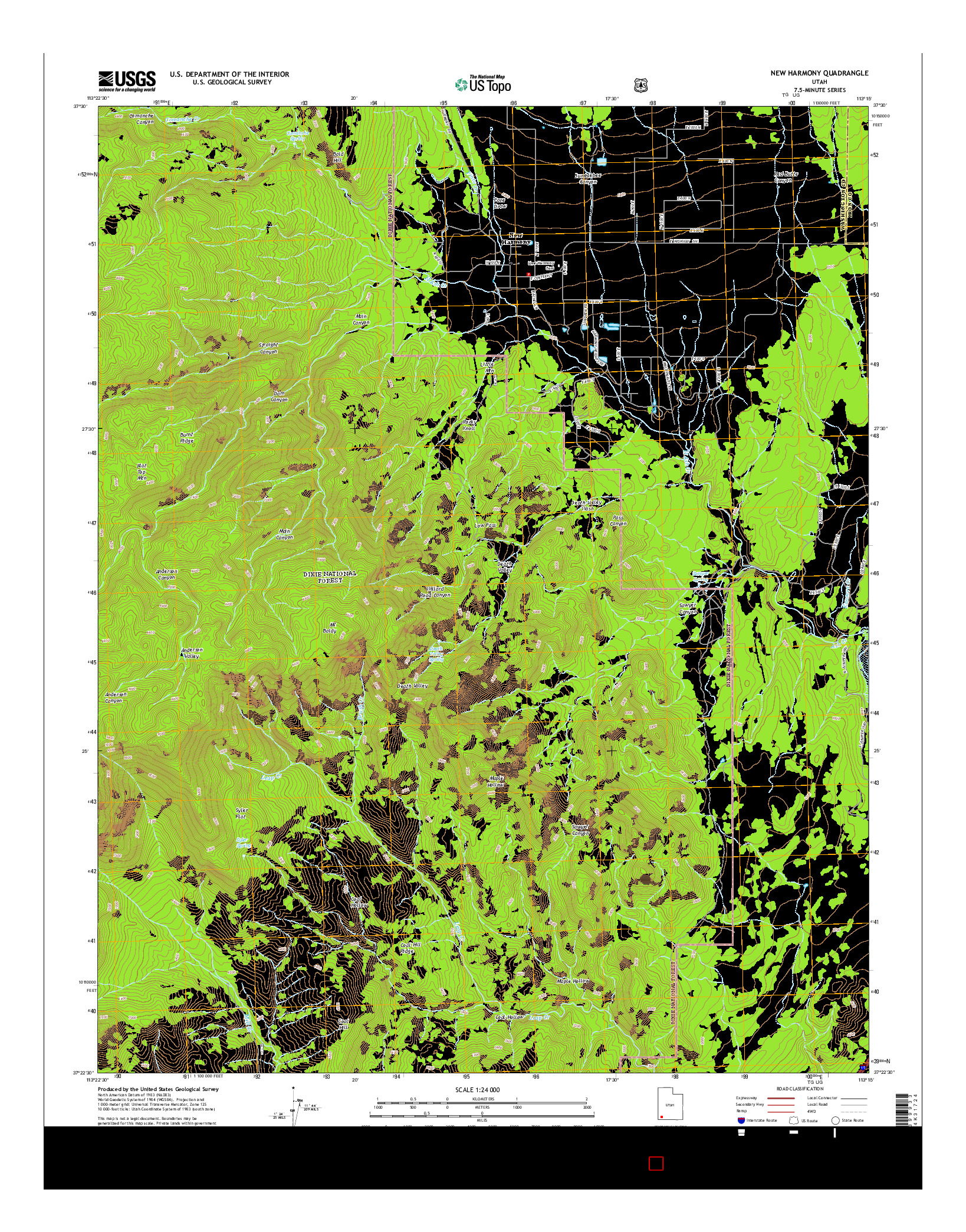 USGS US TOPO 7.5-MINUTE MAP FOR NEW HARMONY, UT 2014