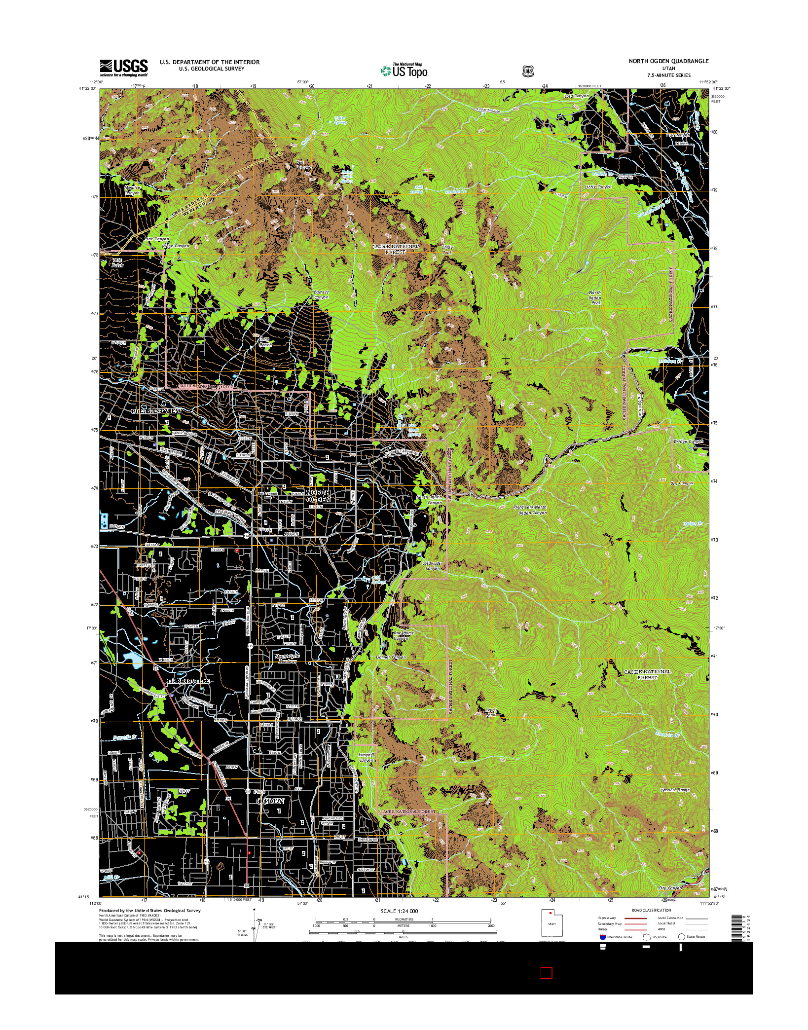 USGS US TOPO 7.5-MINUTE MAP FOR NORTH OGDEN, UT 2014