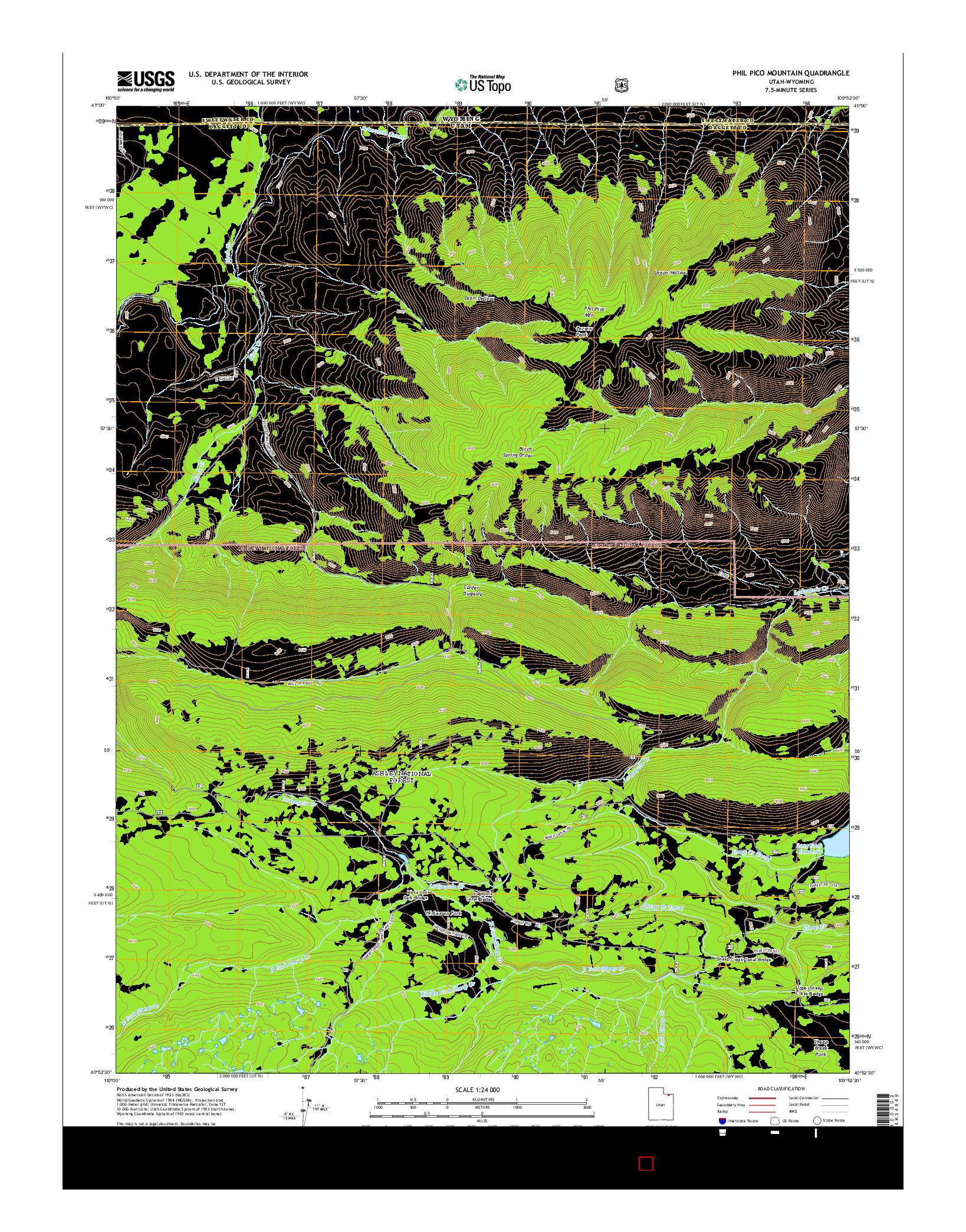 USGS US TOPO 7.5-MINUTE MAP FOR PHIL PICO MOUNTAIN, UT-WY 2014