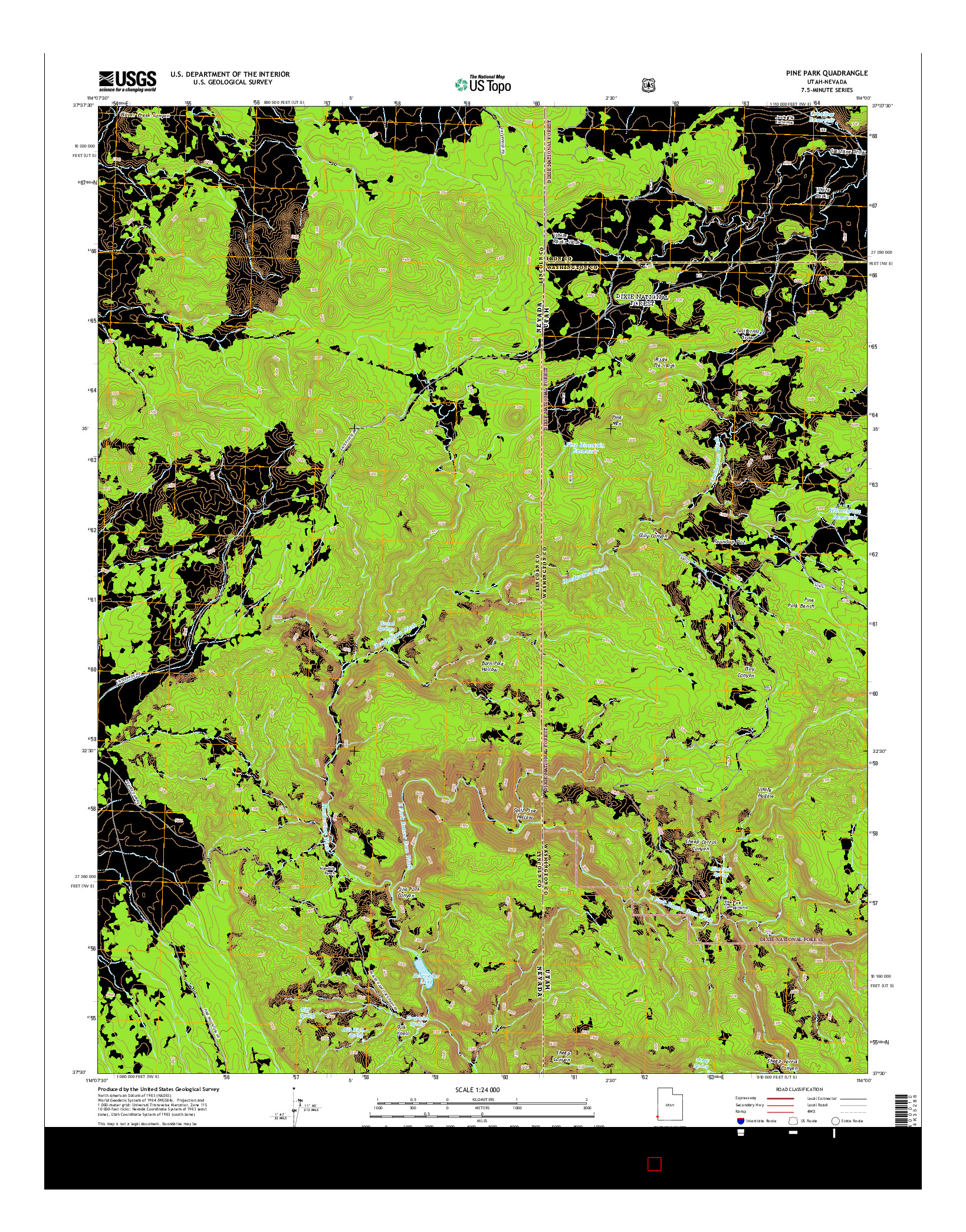 USGS US TOPO 7.5-MINUTE MAP FOR PINE PARK, UT-NV 2014