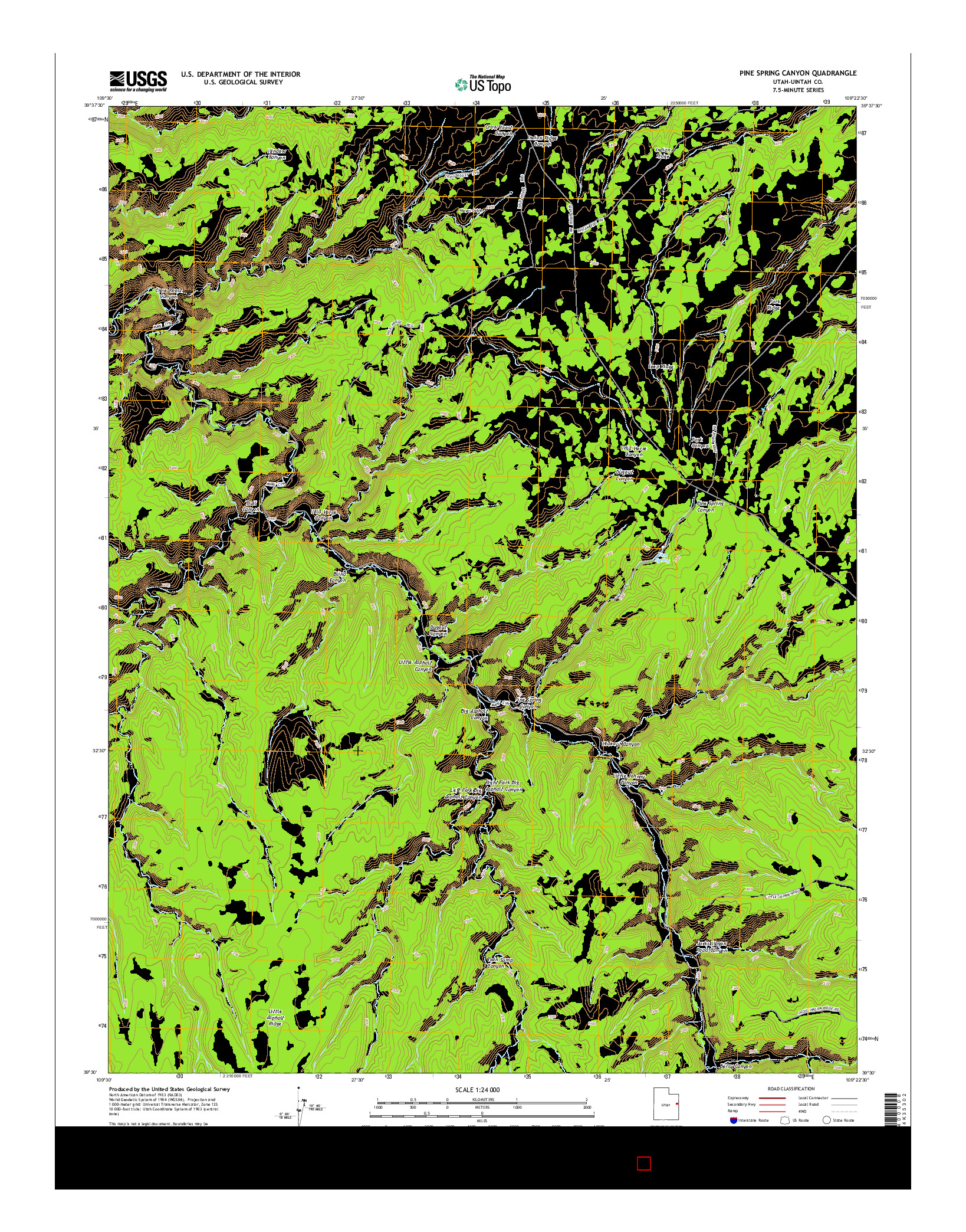 USGS US TOPO 7.5-MINUTE MAP FOR PINE SPRING CANYON, UT 2014
