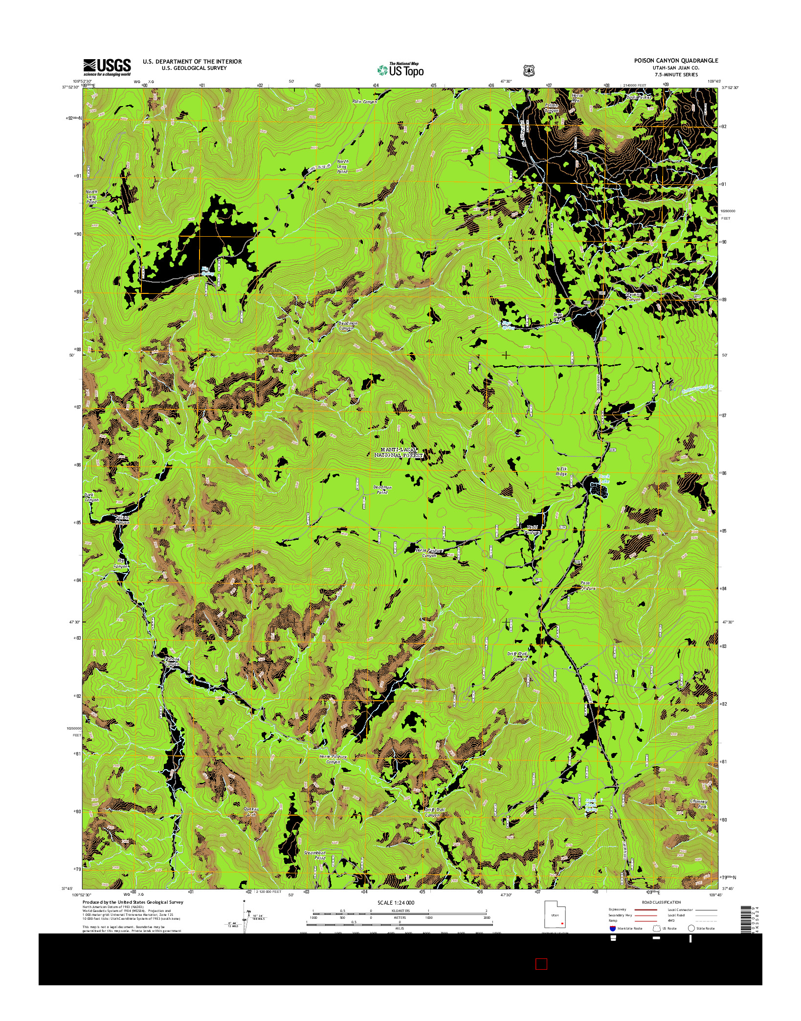 USGS US TOPO 7.5-MINUTE MAP FOR POISON CANYON, UT 2014