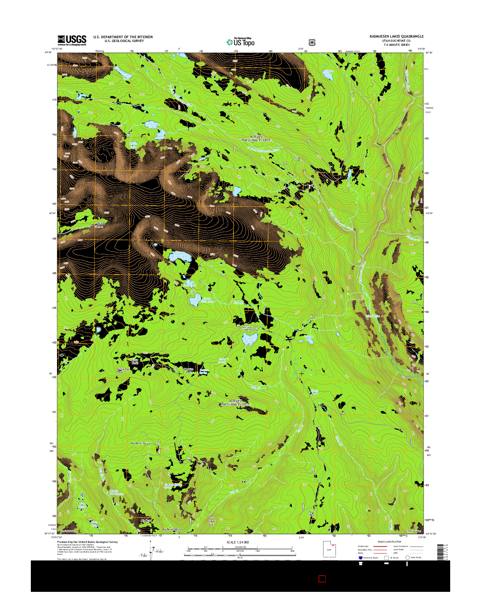 USGS US TOPO 7.5-MINUTE MAP FOR RASMUSSEN LAKES, UT 2014