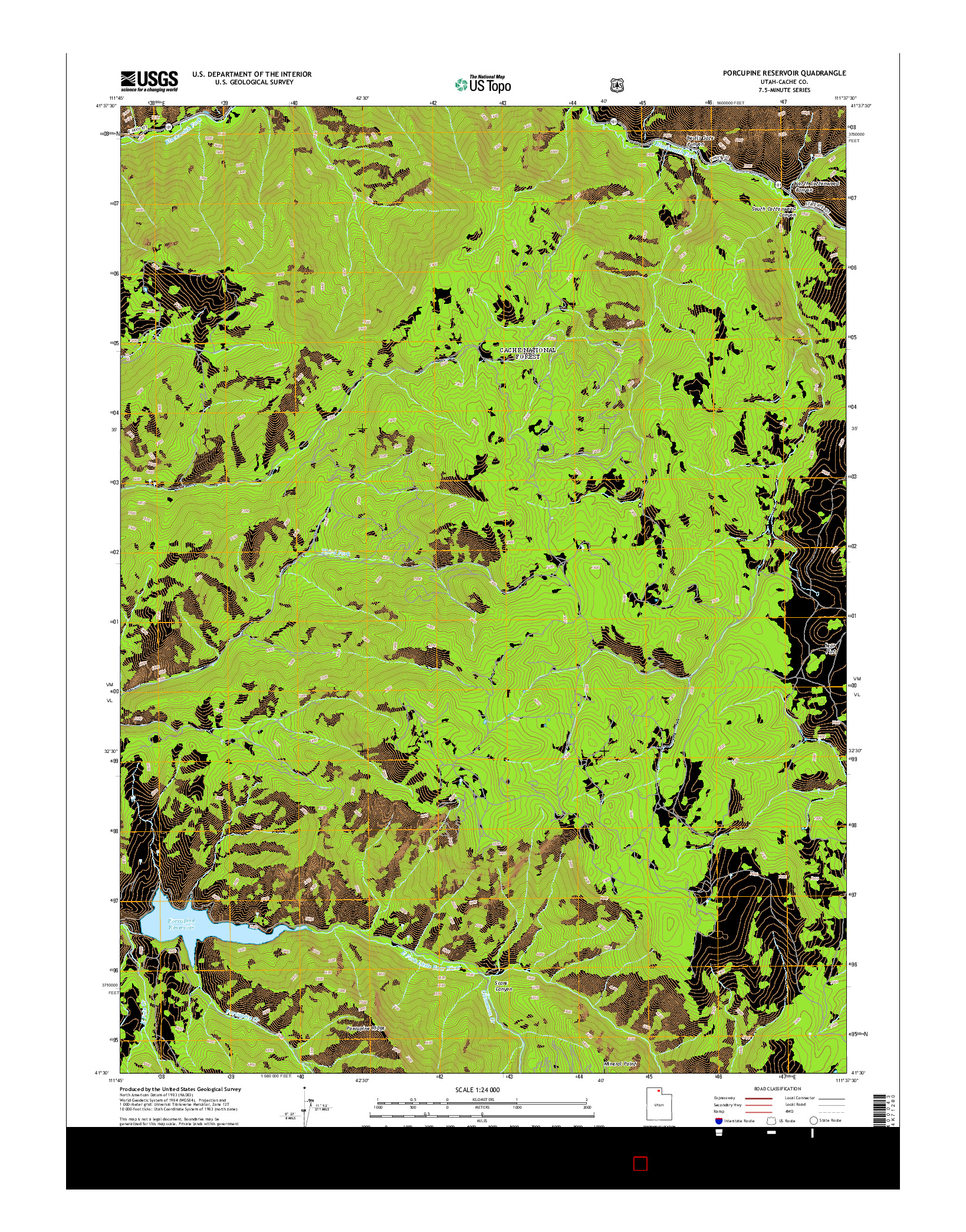 USGS US TOPO 7.5-MINUTE MAP FOR PORCUPINE RESERVOIR, UT 2014