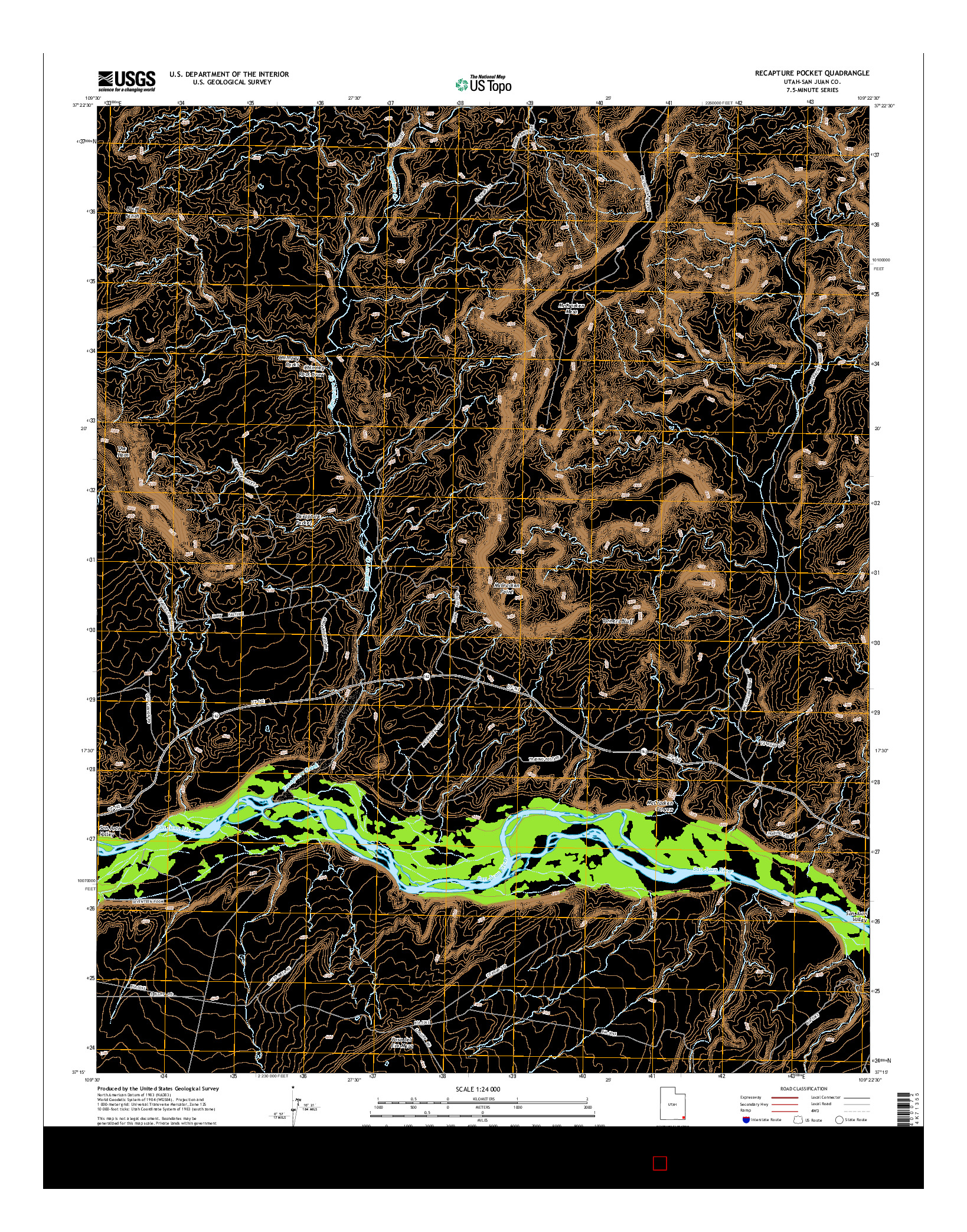 USGS US TOPO 7.5-MINUTE MAP FOR RECAPTURE POCKET, UT 2014