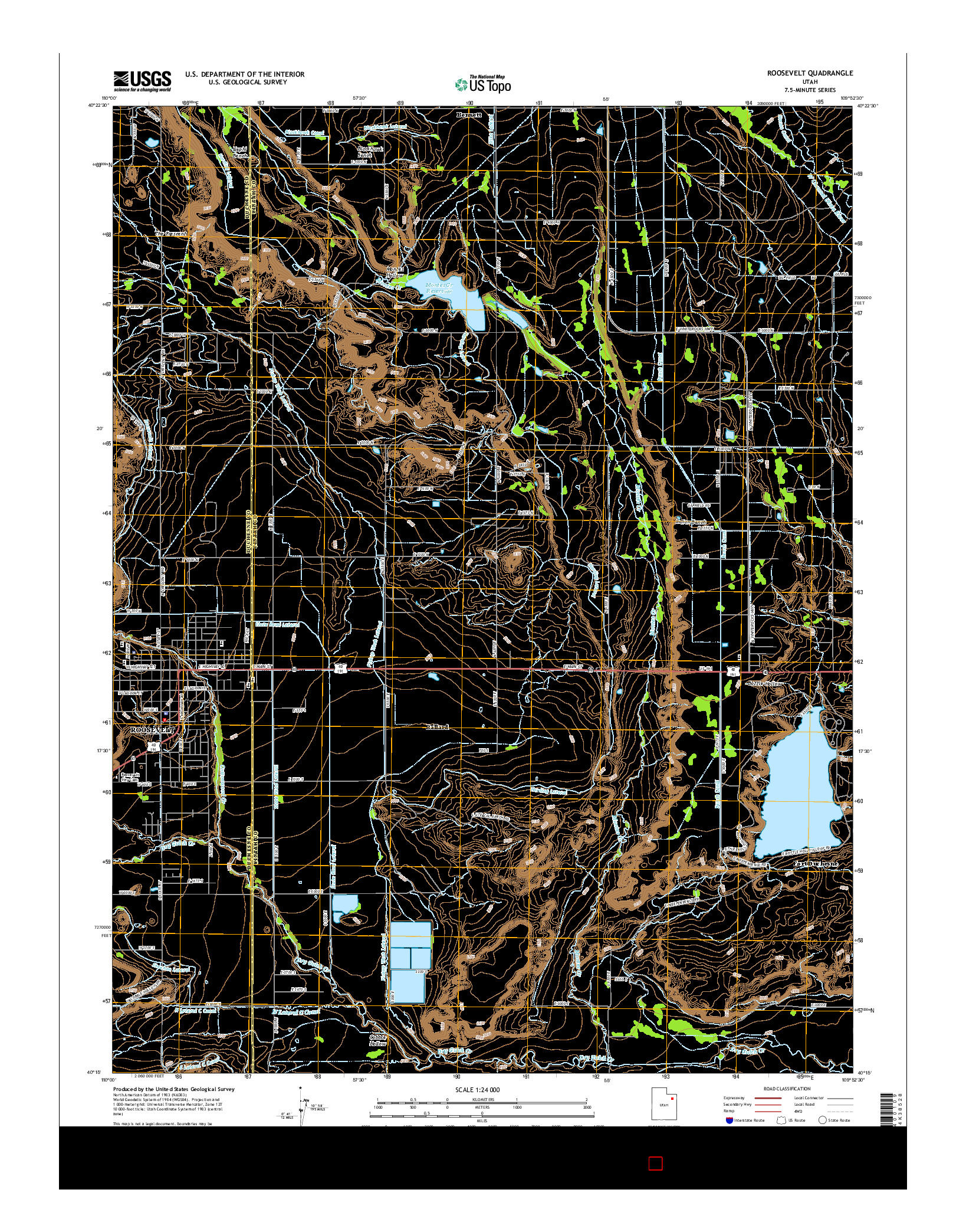 USGS US TOPO 7.5-MINUTE MAP FOR ROOSEVELT, UT 2014