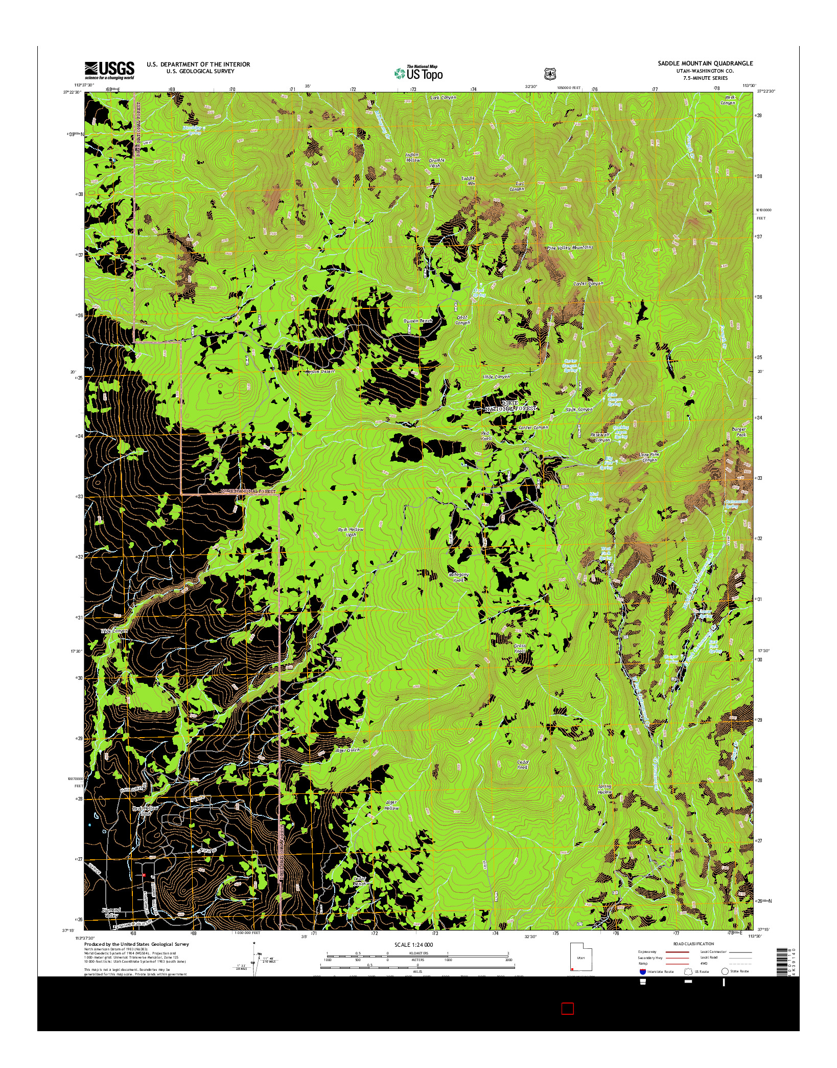 USGS US TOPO 7.5-MINUTE MAP FOR SADDLE MOUNTAIN, UT 2014