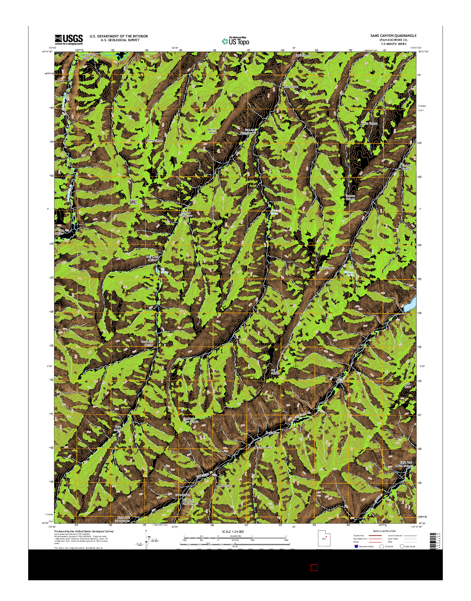 USGS US TOPO 7.5-MINUTE MAP FOR SAMS CANYON, UT 2014