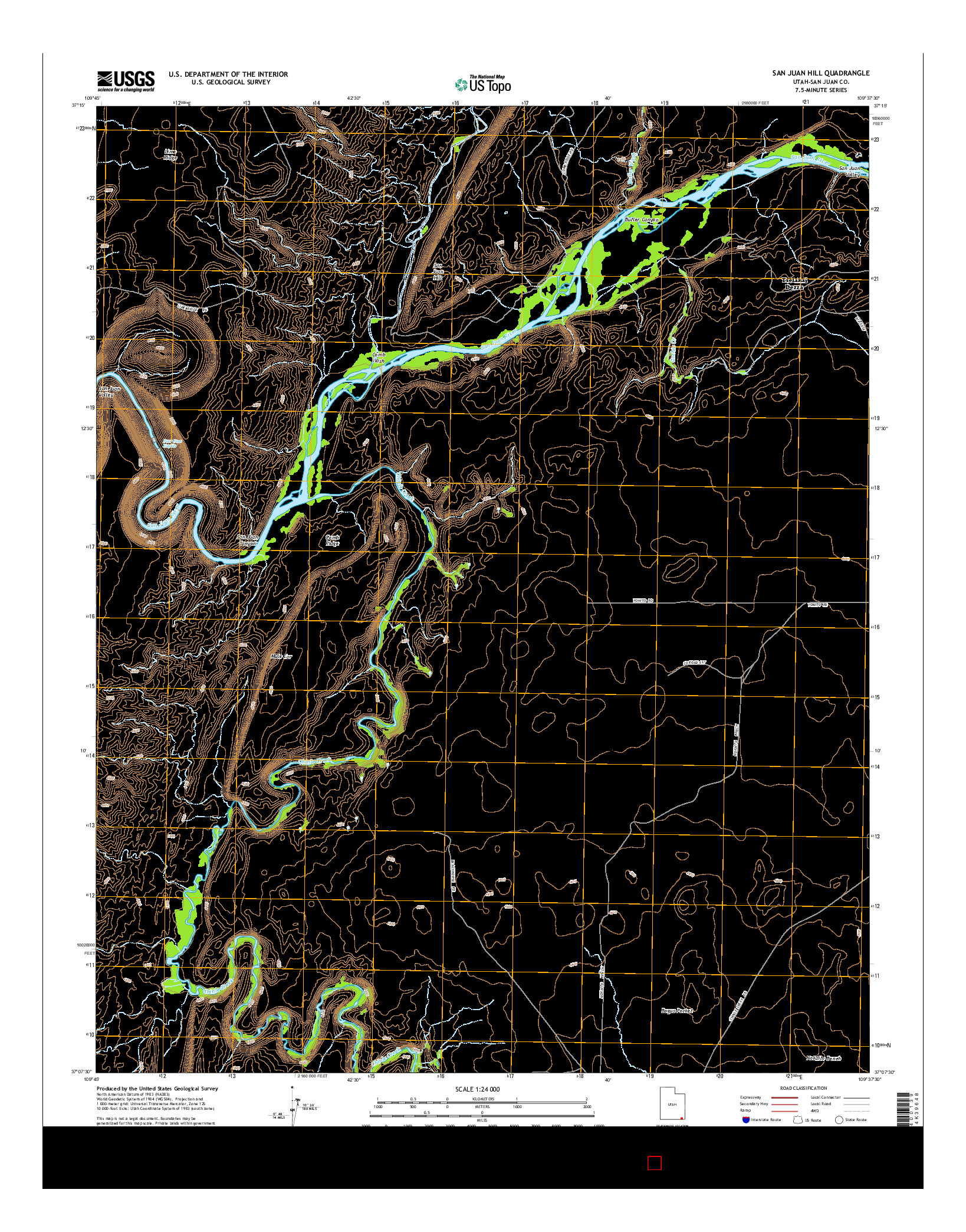 USGS US TOPO 7.5-MINUTE MAP FOR SAN JUAN HILL, UT 2014