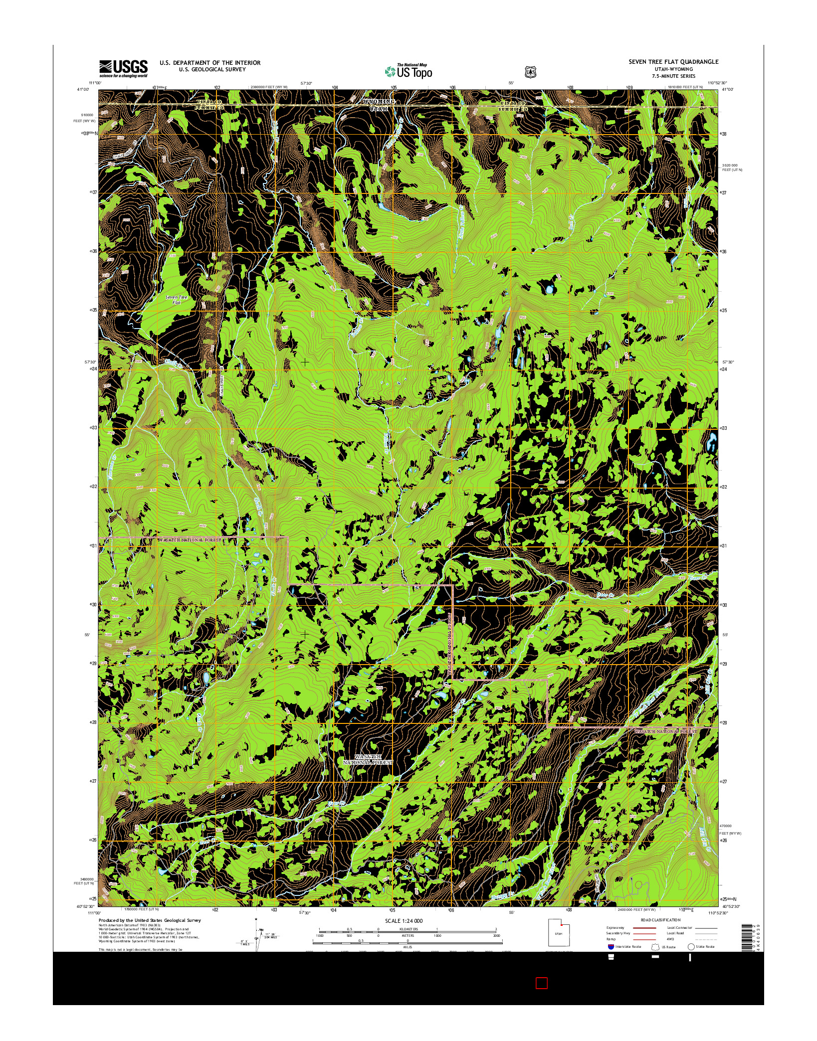 USGS US TOPO 7.5-MINUTE MAP FOR SEVEN TREE FLAT, UT-WY 2014