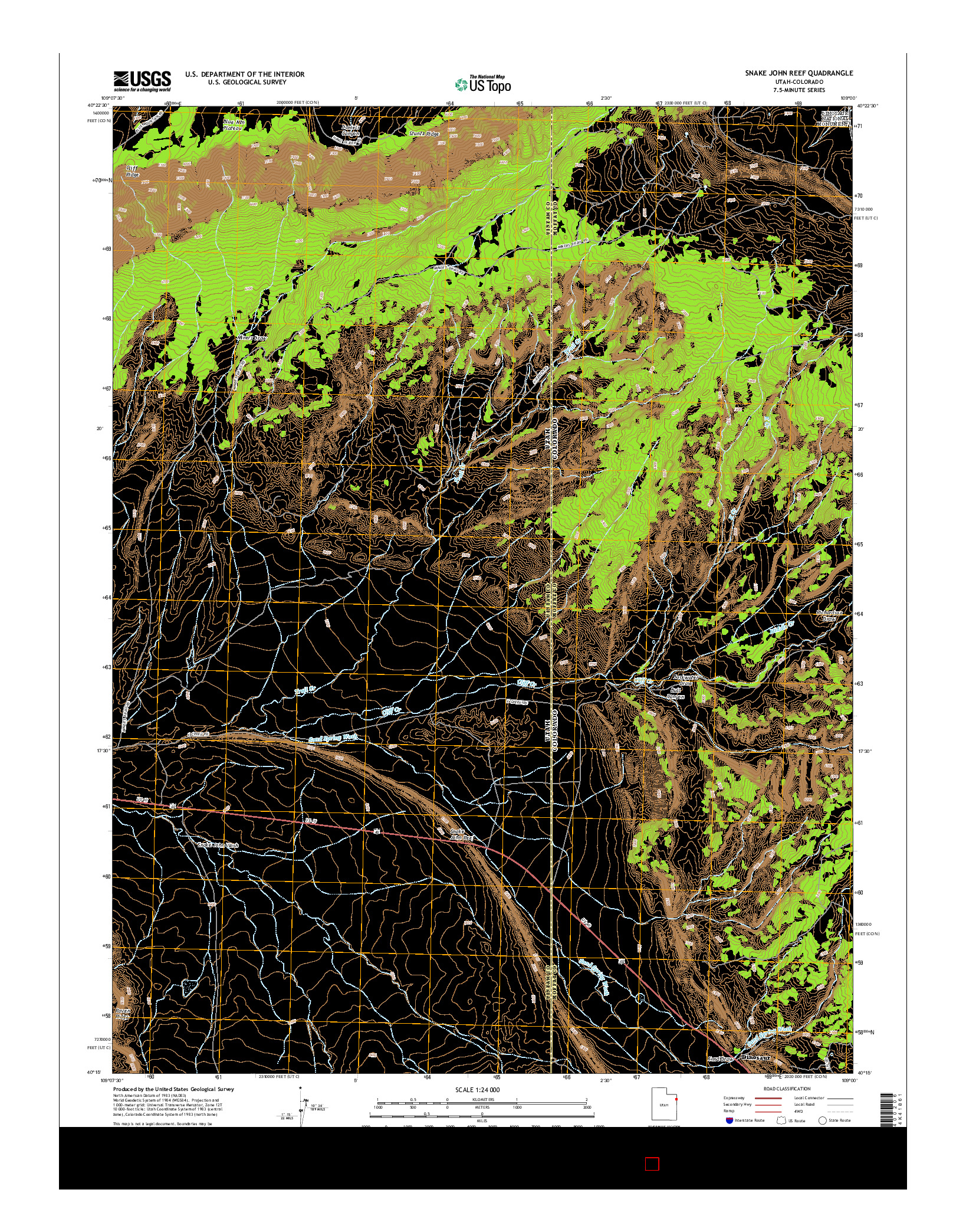 USGS US TOPO 7.5-MINUTE MAP FOR SNAKE JOHN REEF, UT-CO 2014