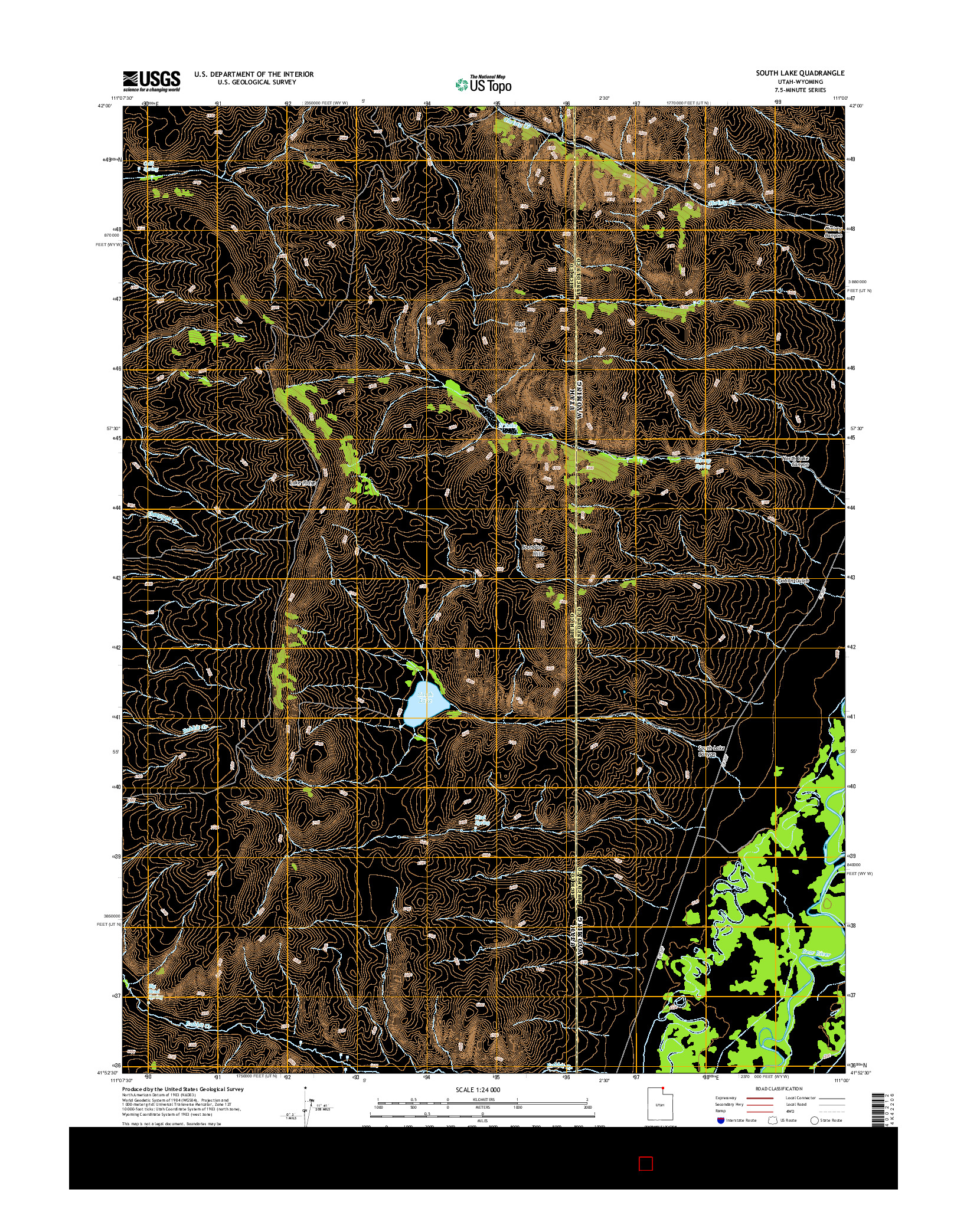 USGS US TOPO 7.5-MINUTE MAP FOR SOUTH LAKE, UT-WY 2014