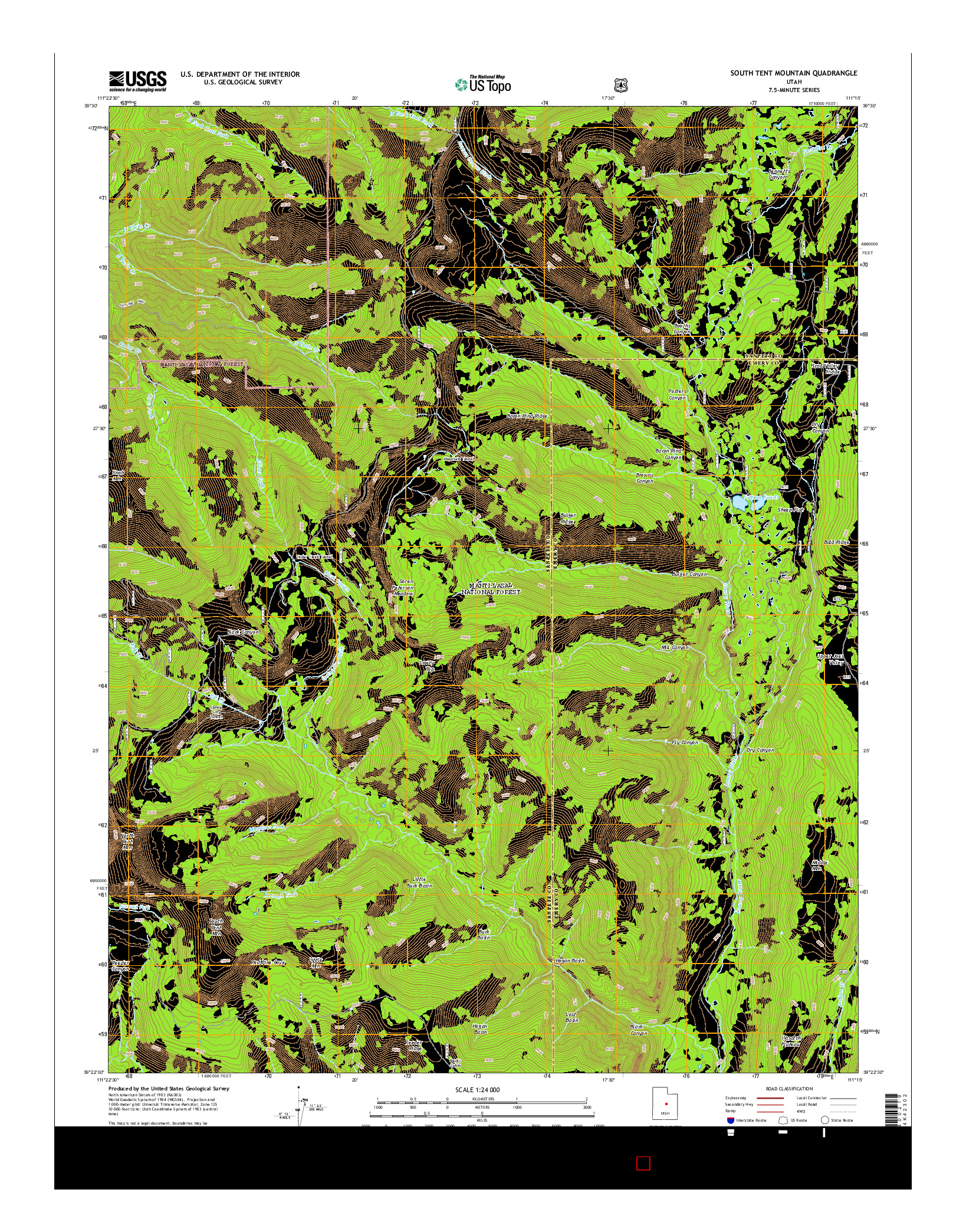 USGS US TOPO 7.5-MINUTE MAP FOR SOUTH TENT MOUNTAIN, UT 2014